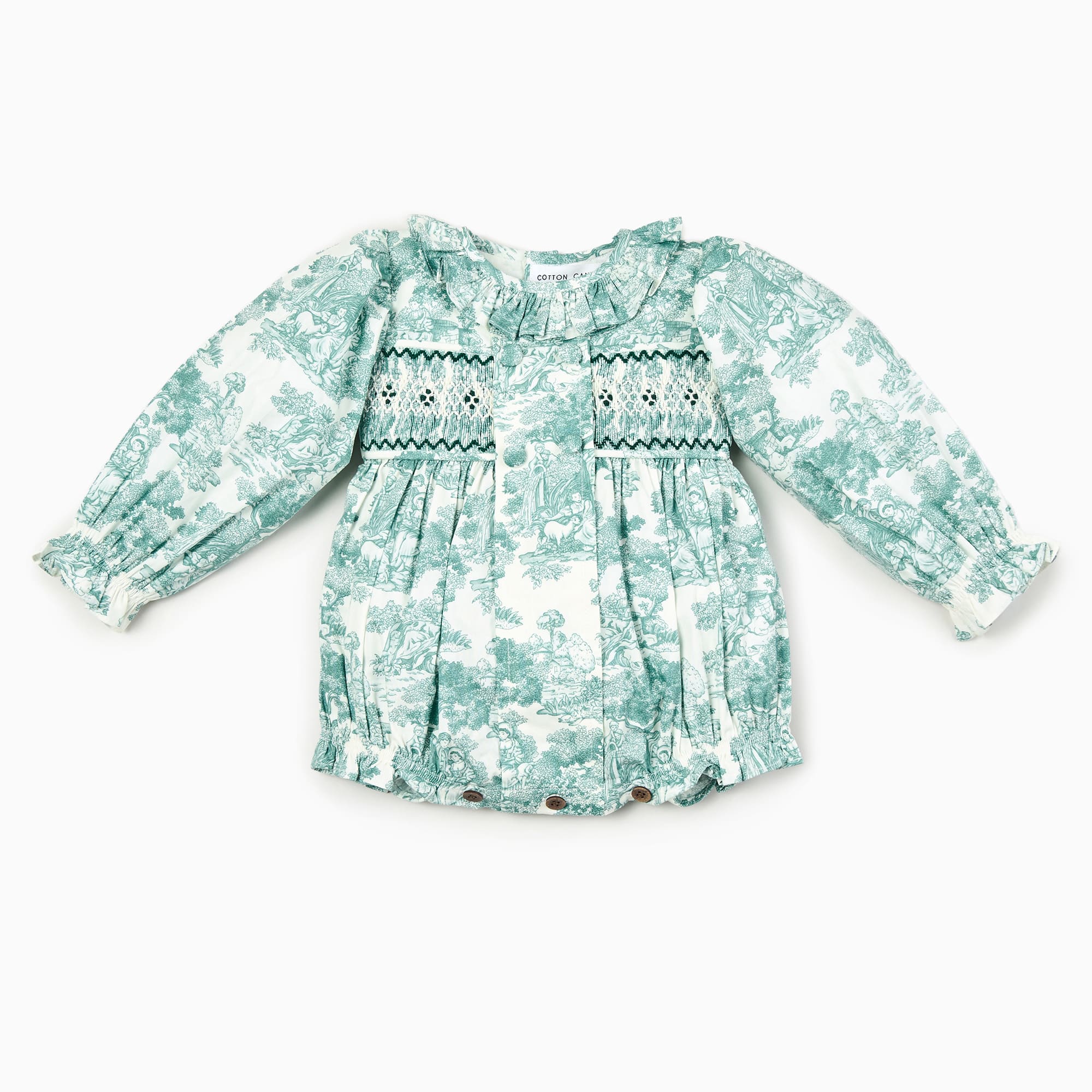 Country Toile Romper in Green