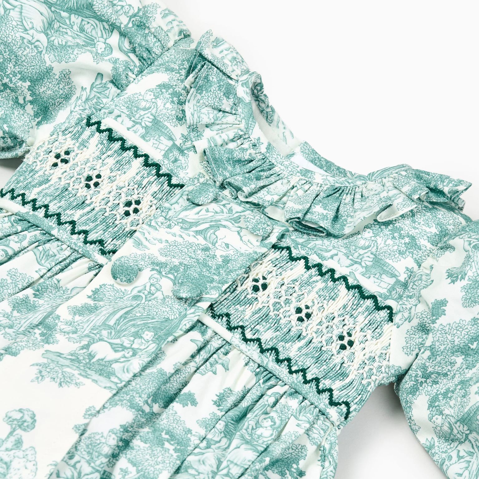 Country Toile Romper in Green