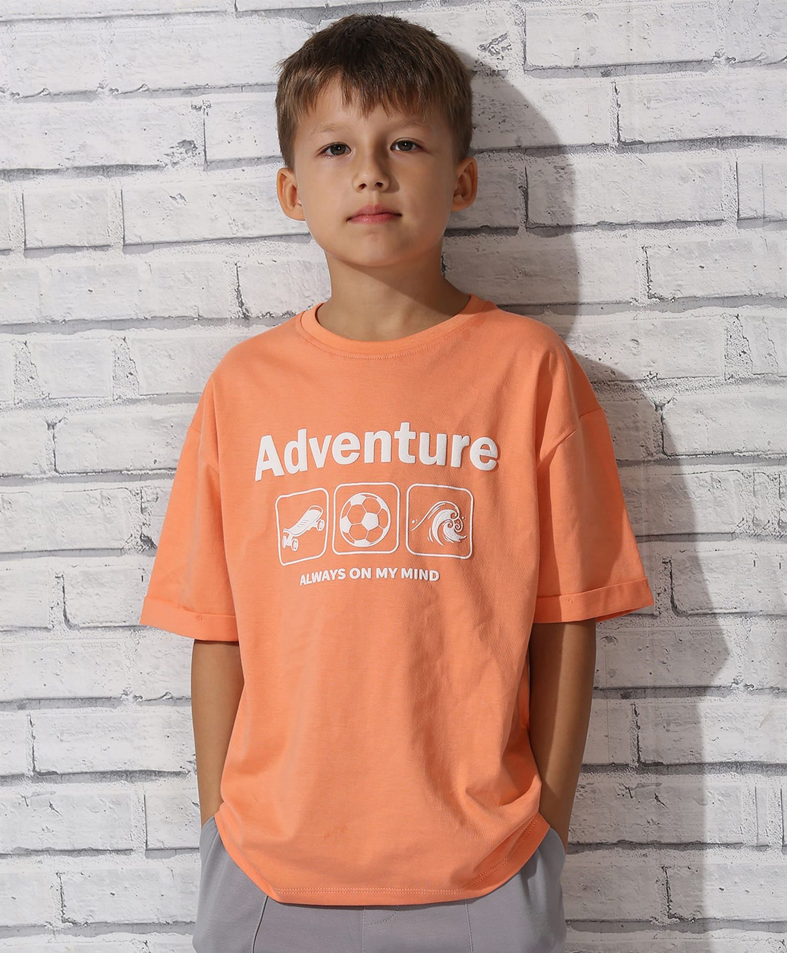 100% Cotton Drop Shoulder Tee With Adventure Puff Print - Orange