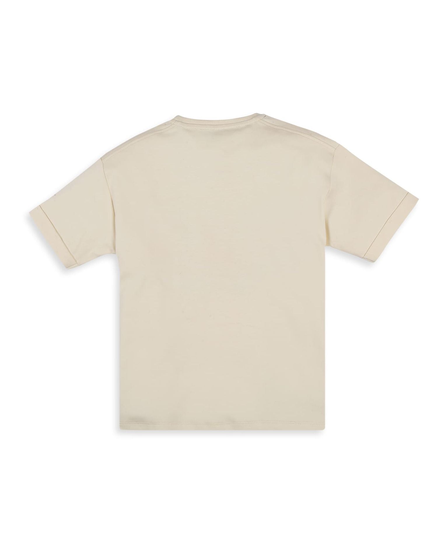100% Cotton Drop Shoulder Tee With Wave Color Block Print - Ecru