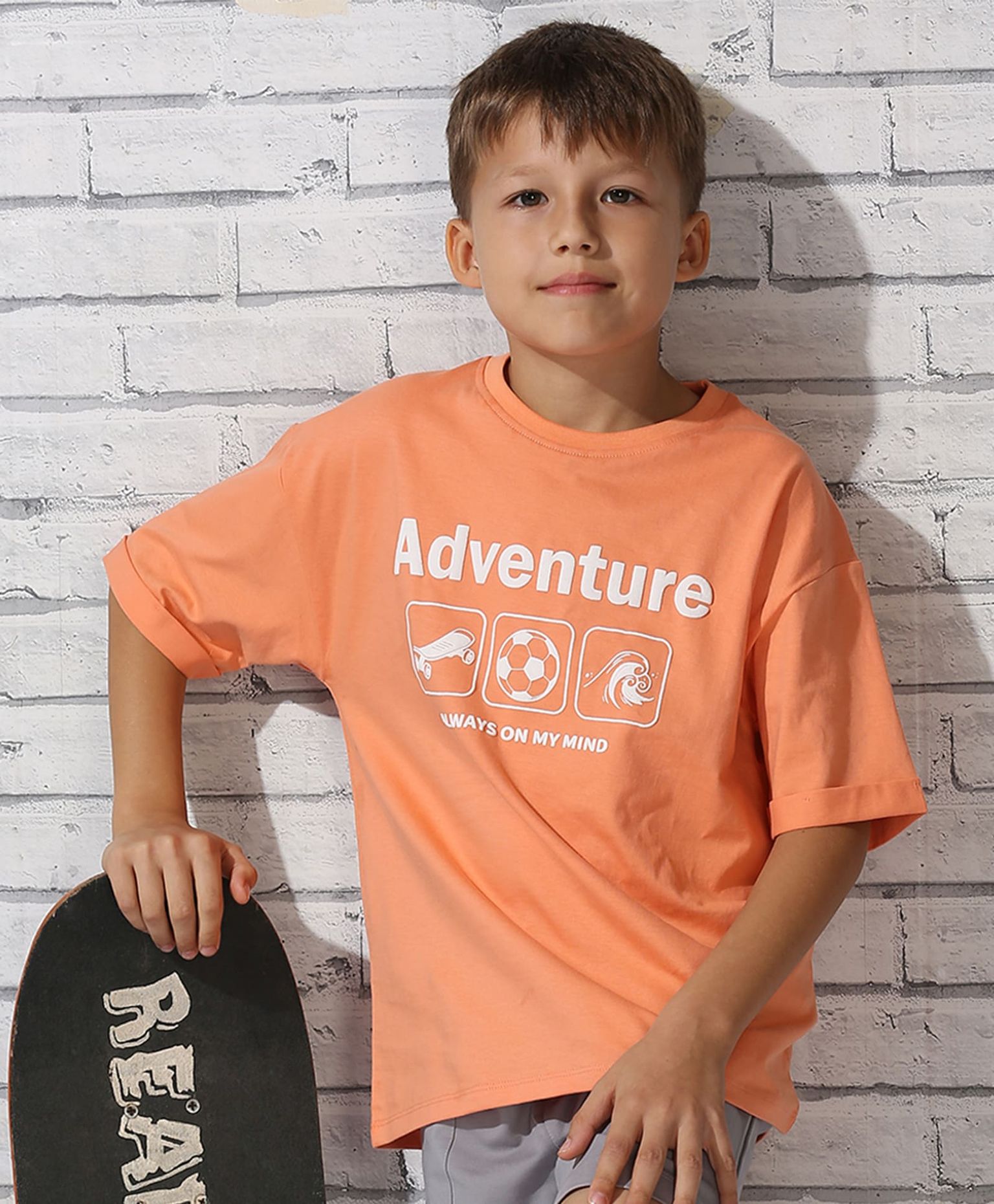 100% Cotton Drop Shoulder Tee With Adventure Puff Print - Orange