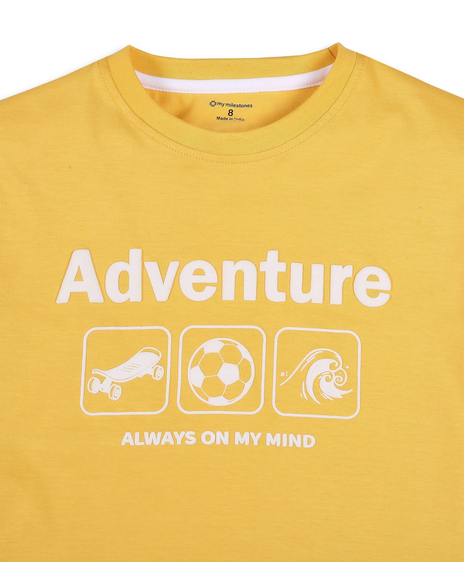 100% Cotton Drop Shoulder Tee With Adventure Puff Print - Yellow