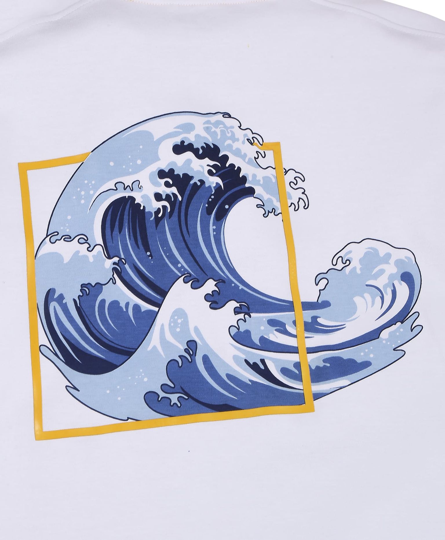 100% Cotton Drop Shoulder Tee With Front N Back Wave Print - White