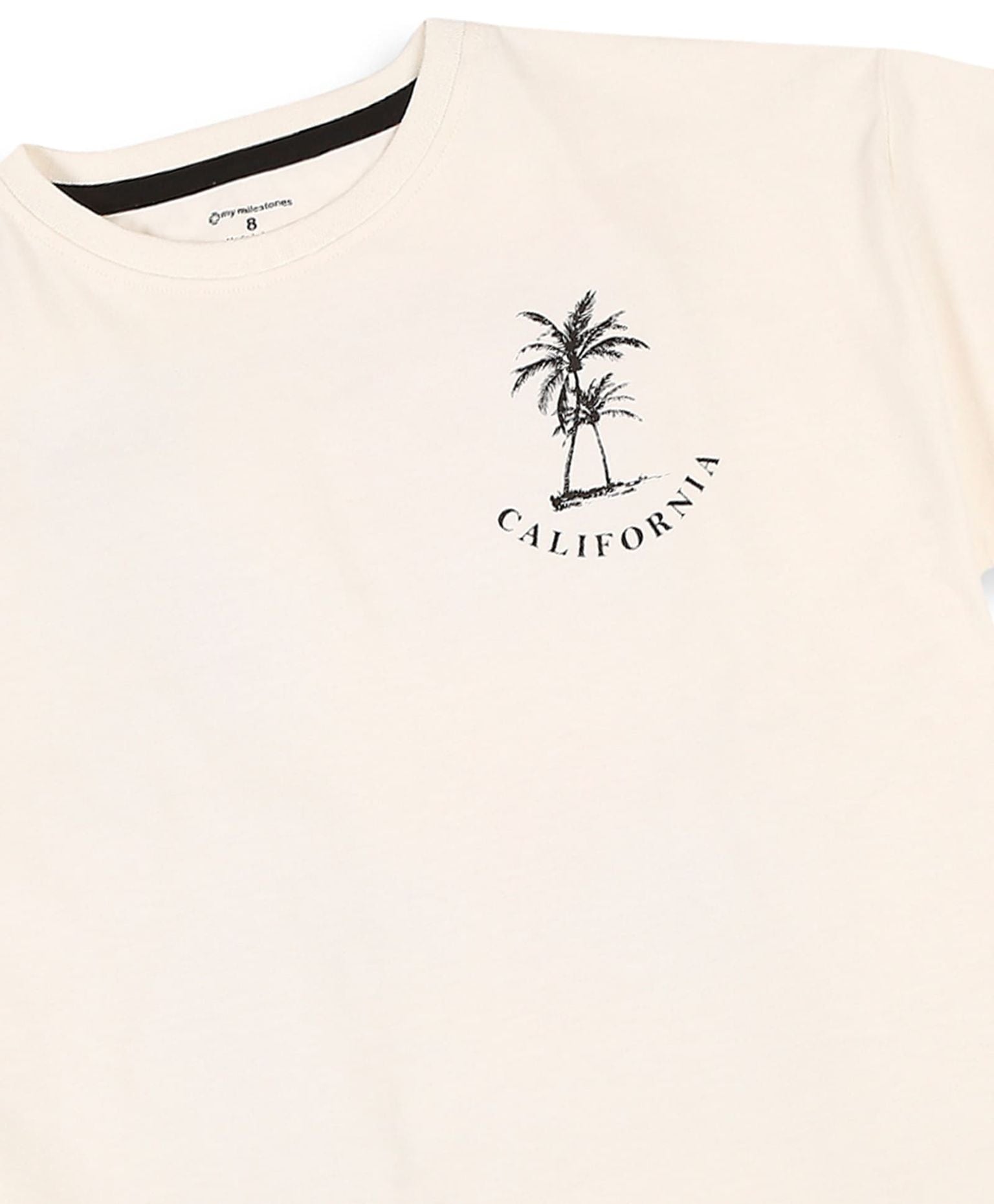 100% Cotton California Print Drop Shoulder Tee - Ecru