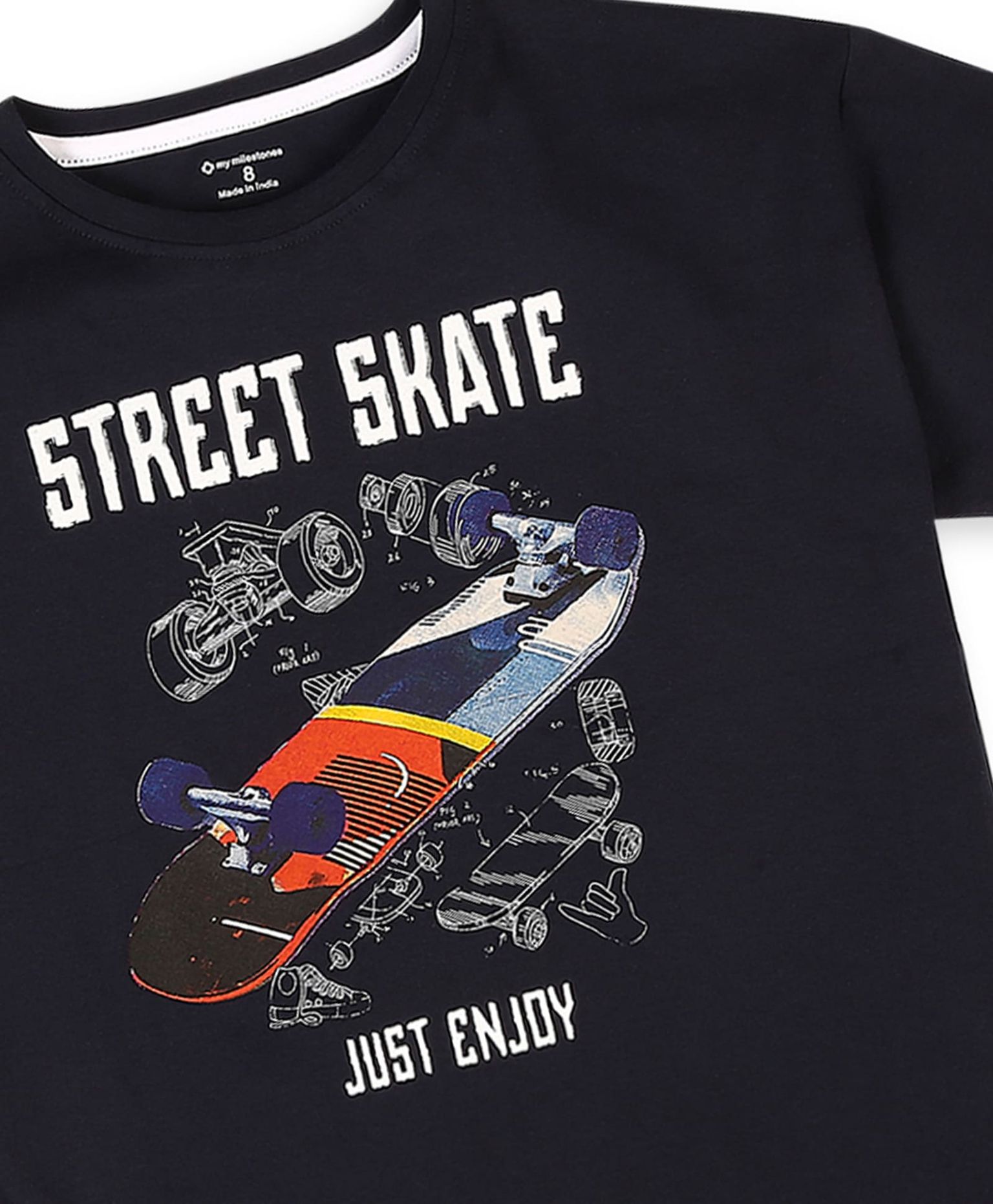 100% Cotton Drop Shoulder Tee With Cmyk Skate Print - Navy