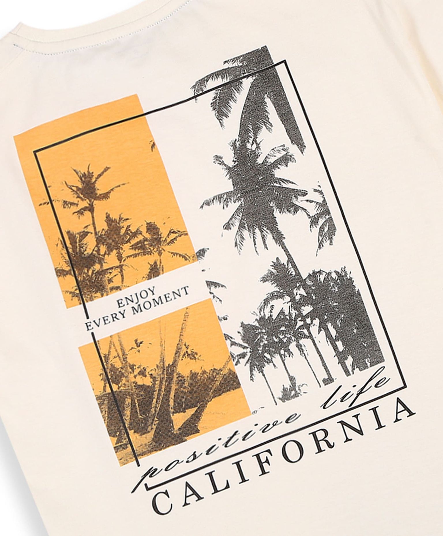 100% Cotton California Print Drop Shoulder Tee - Ecru