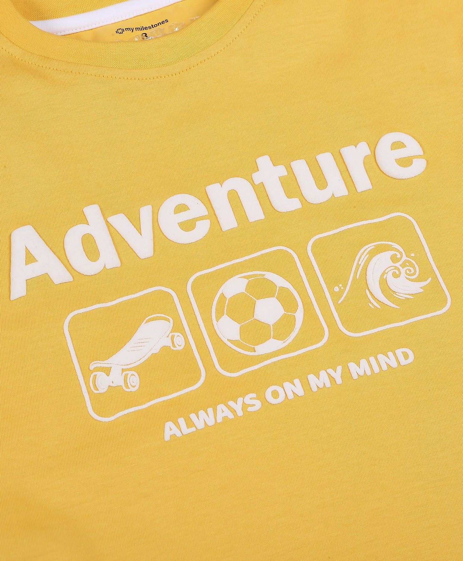 100% Cotton Drop Shoulder Tee With Adventure Puff Print - Yellow