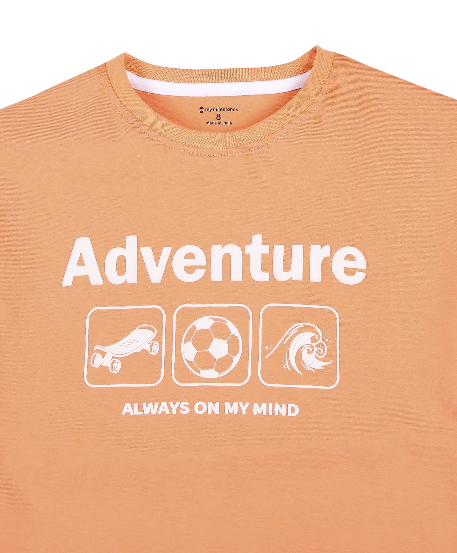 100% Cotton Drop Shoulder Tee With Adventure Puff Print - Orange