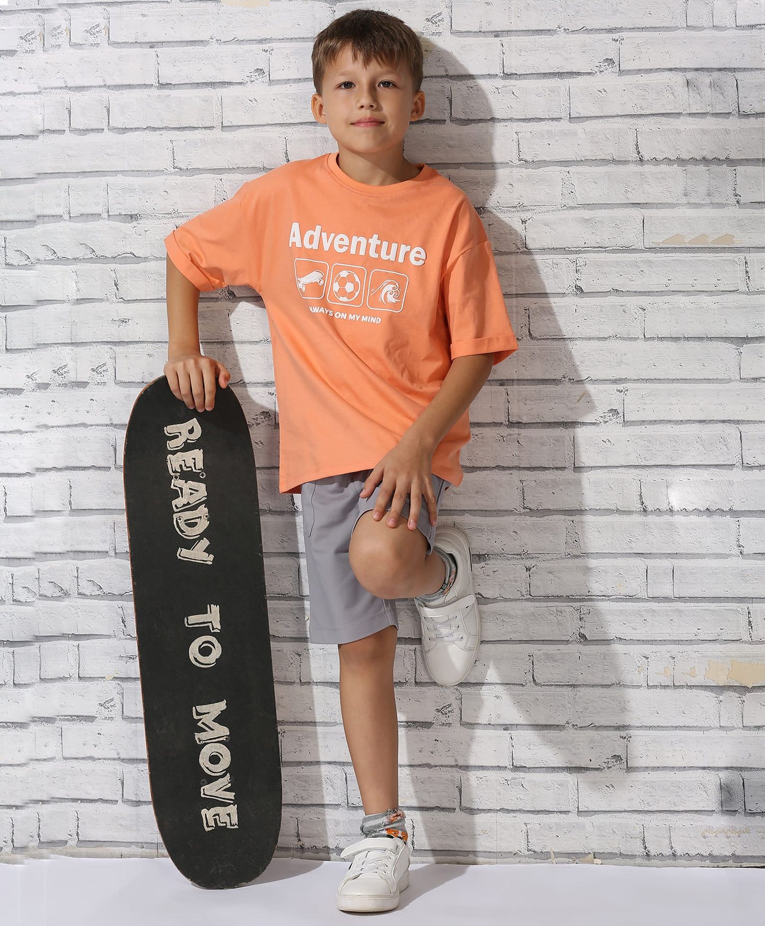 100% Cotton Drop Shoulder Tee With Adventure Puff Print - Orange