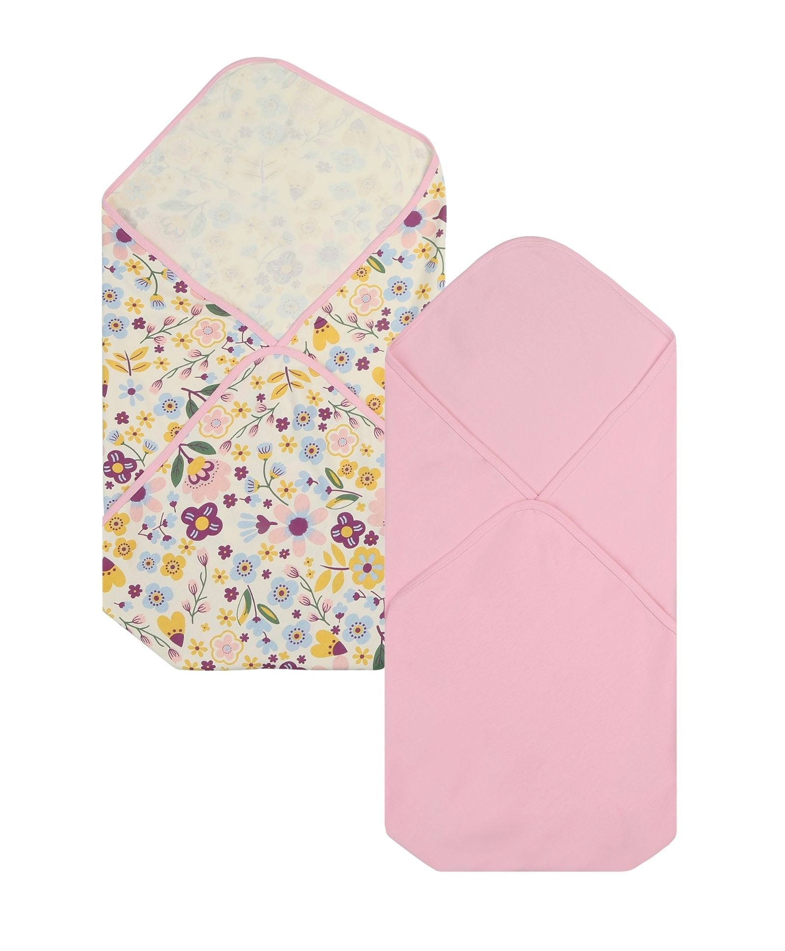 100% Cotton Interlock Baby Wrapper Floral Print & Pink Pack of 2