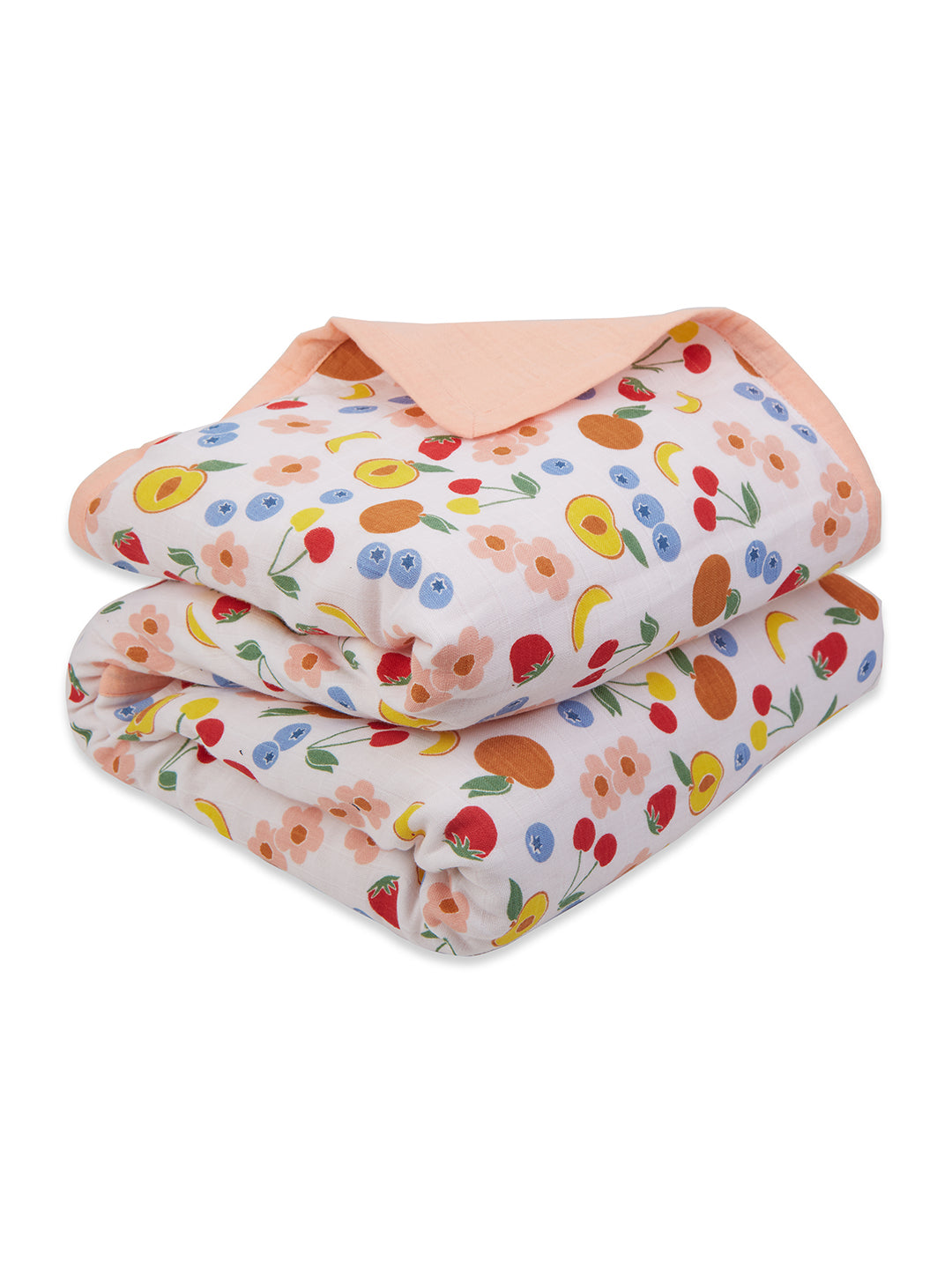 100% Premium Cotton 6 Layered Baby Muslin Blanket Fruit Print & Peach - (43x43 Inches)