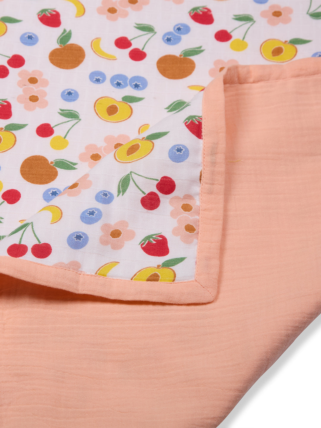 100% Premium Cotton 6 Layered Baby Muslin Blanket Fruit Print & Peach - (43x43 Inches)