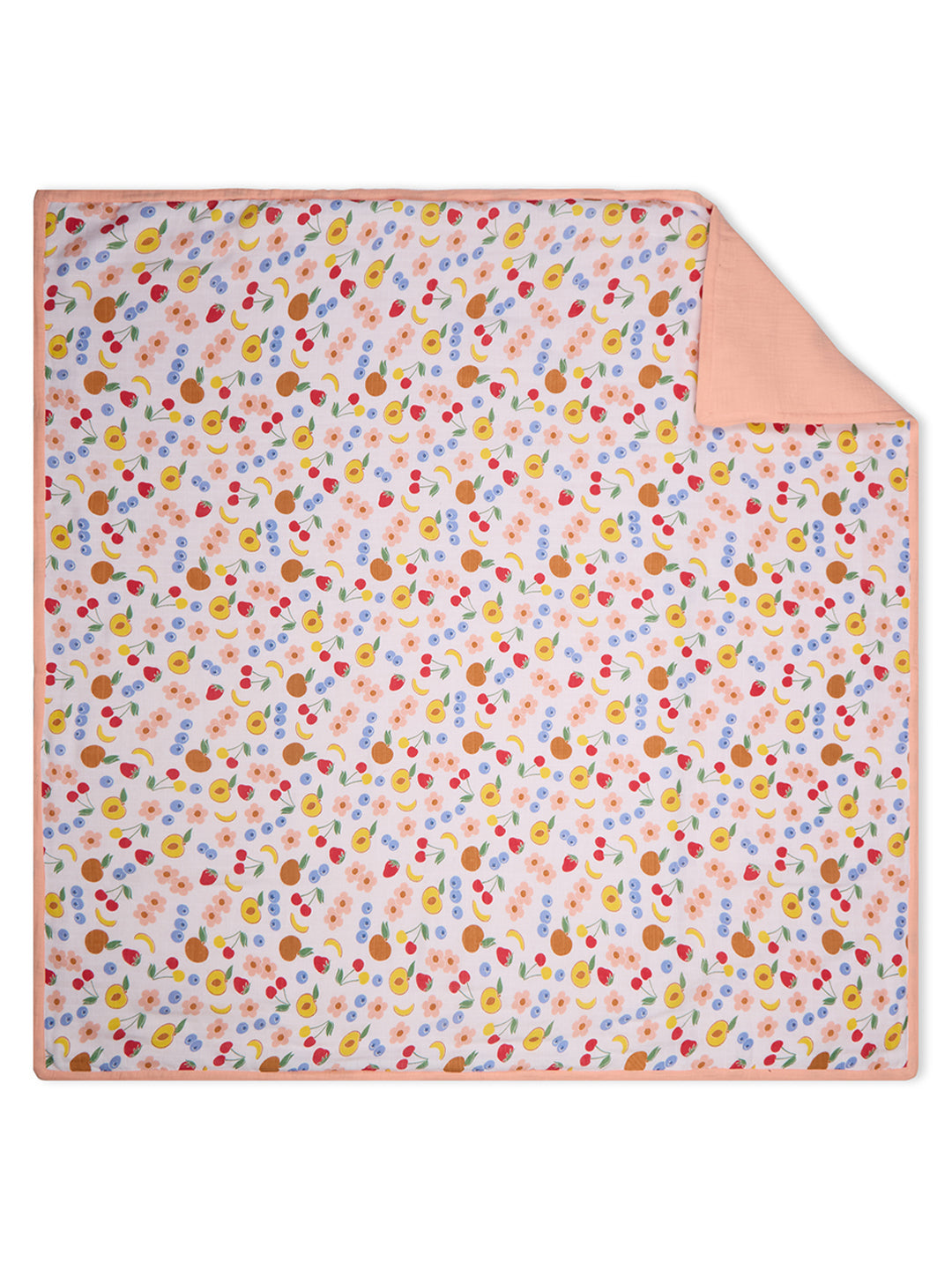100% Premium Cotton 6 Layered Baby Muslin Blanket Fruit Print & Peach - (43x43 Inches)