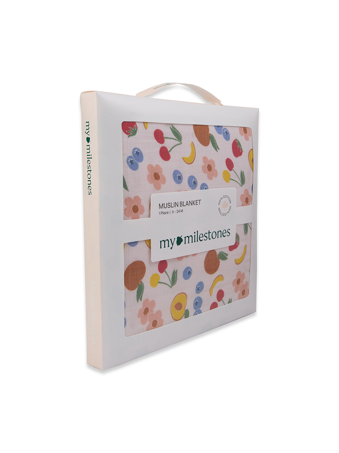 100% Premium Cotton 6 Layered Baby Muslin Blanket Fruit Print & Peach - (43x43 Inches)
