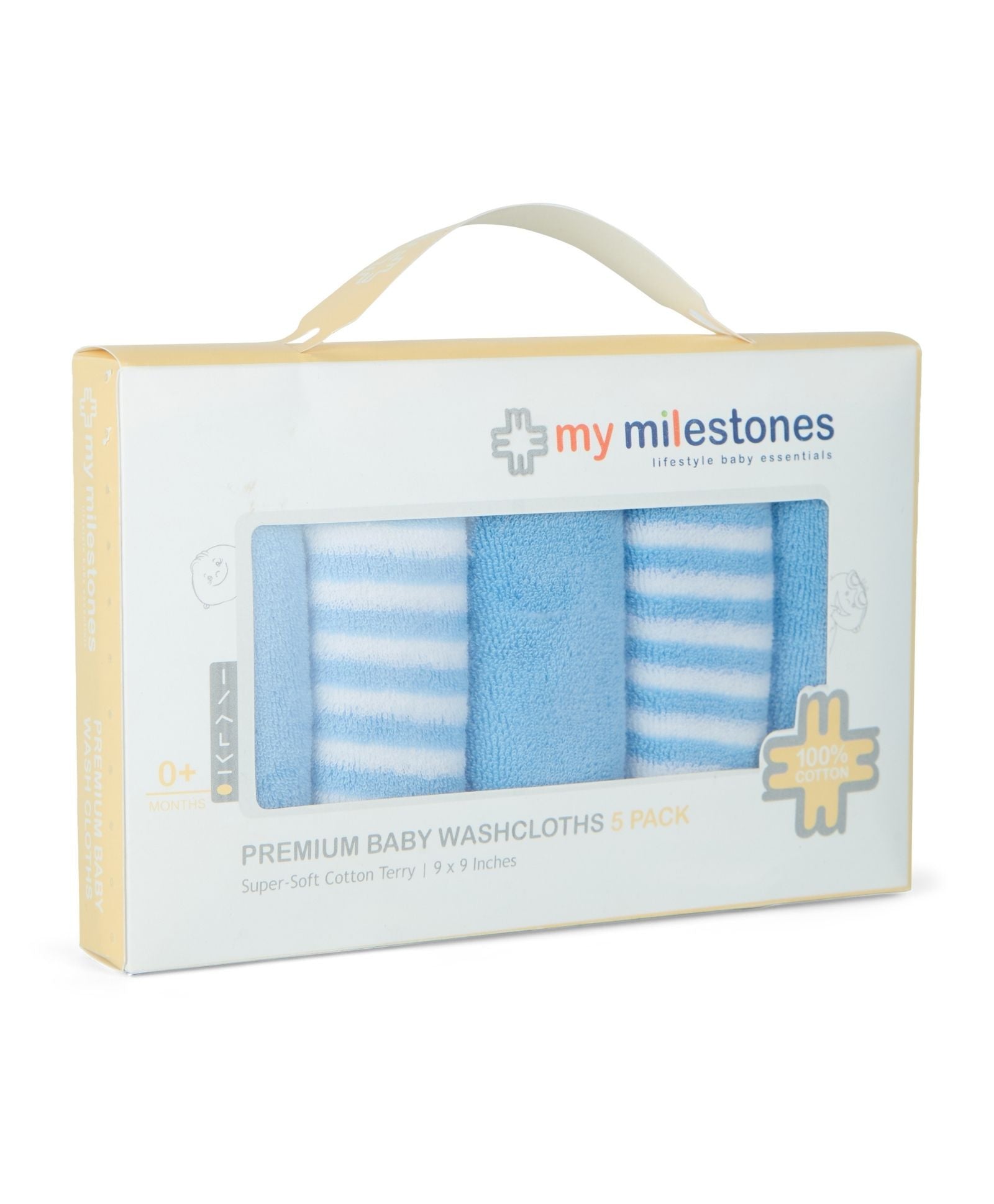 Premium Baby Washcloths – Pack of 5, 100% Cotton Terry, Ultra Soft & Absorbent (Blue Bell)