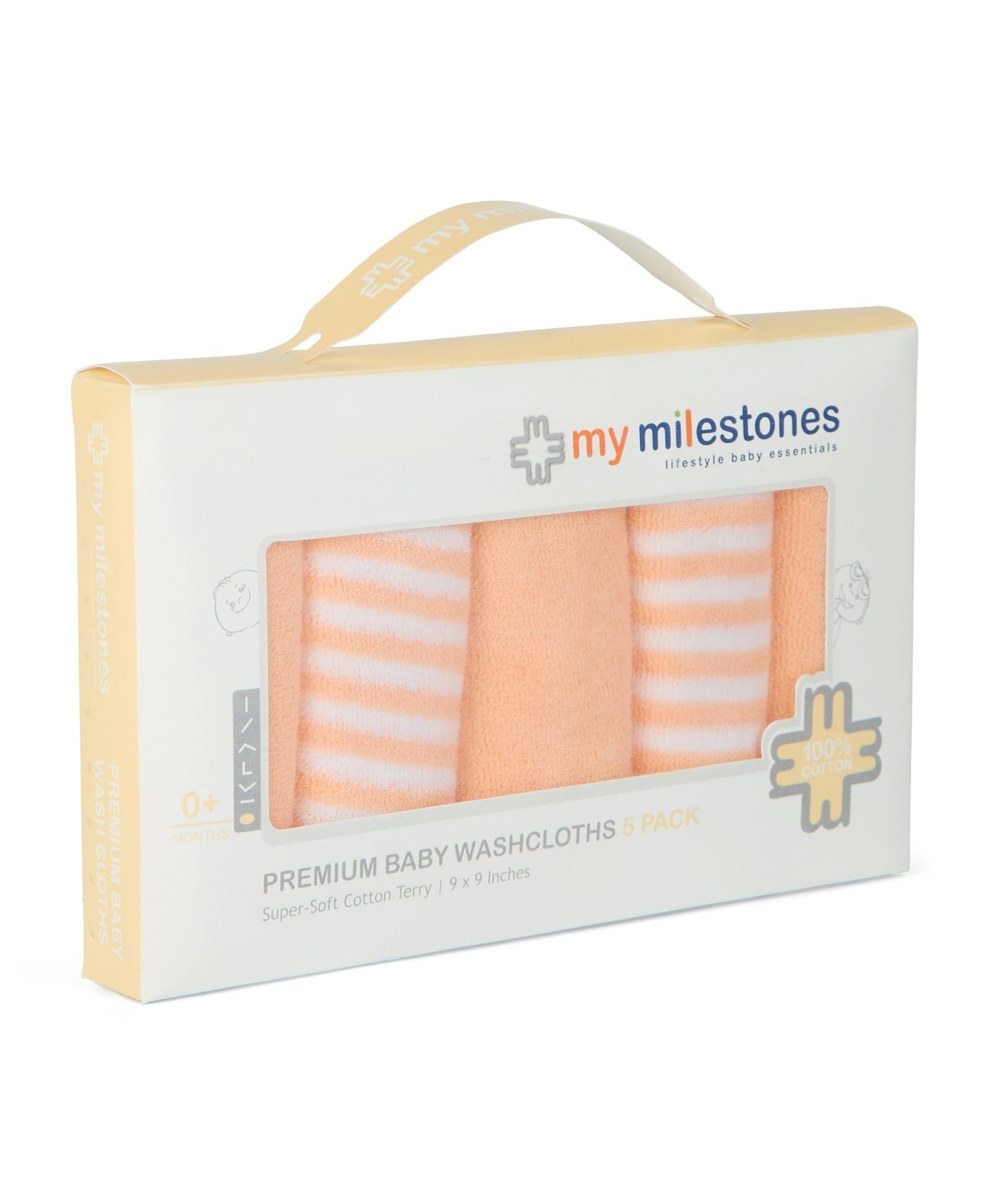 Premium Baby Washcloths – Pack of 5, 100% Cotton Terry, Ultra Soft & Absorbent (Tropical Peach)