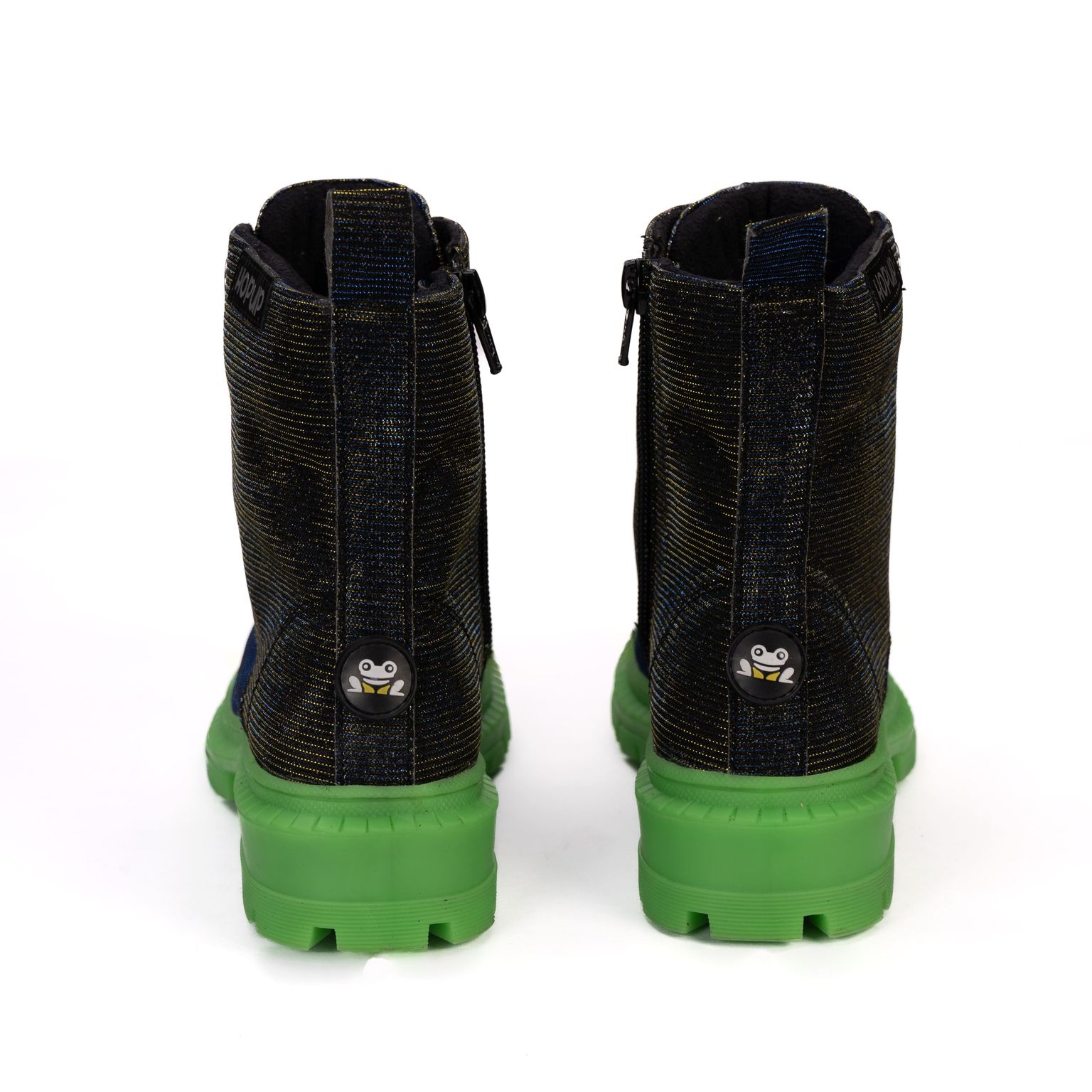 Rock Star Laser Glitter Boots | Black-Silver Hi-Top Boots with Green Sole | Eco-Friendly & Anti-Skid Party Boots for Kids