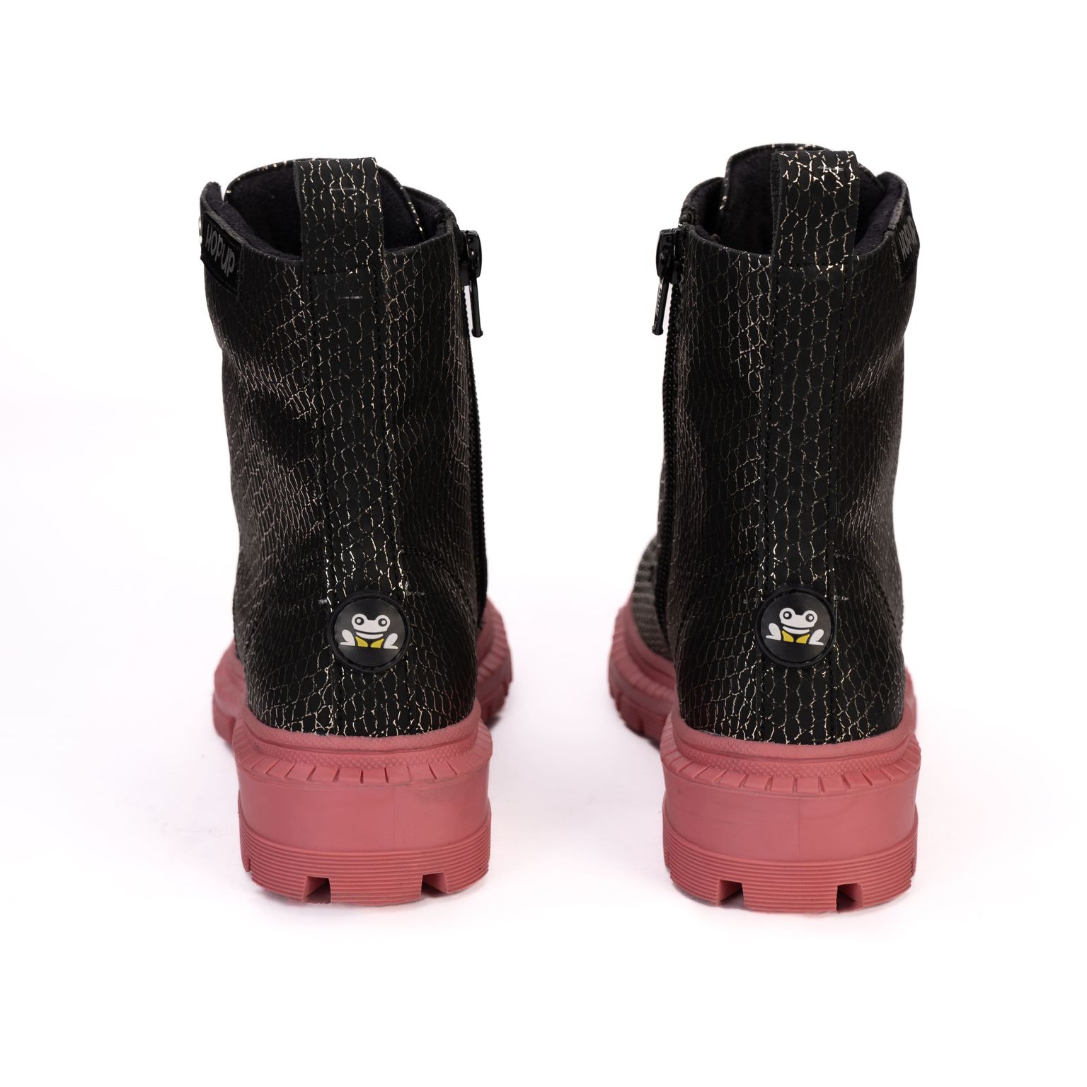 Rock Star Black Silver Grid Boots | Zip Boots with Pink Sole | Eco-Friendly & Anti-Skid Party Footwear for Kids