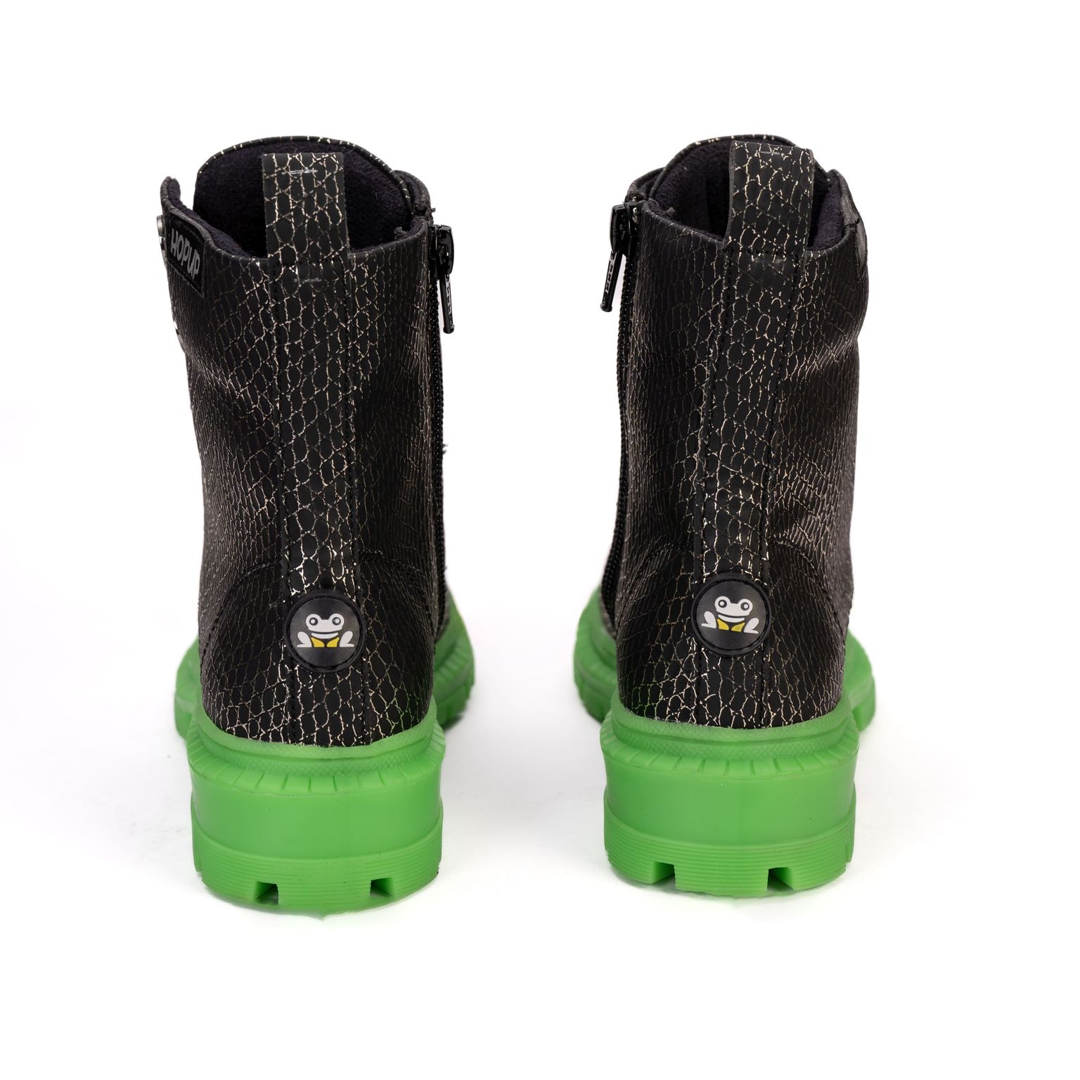 Rock Star Snake-Textured Boots | Black-Silver Boots with Green Sole | Eco-Friendly & Anti-Skid Party Boots for Kids