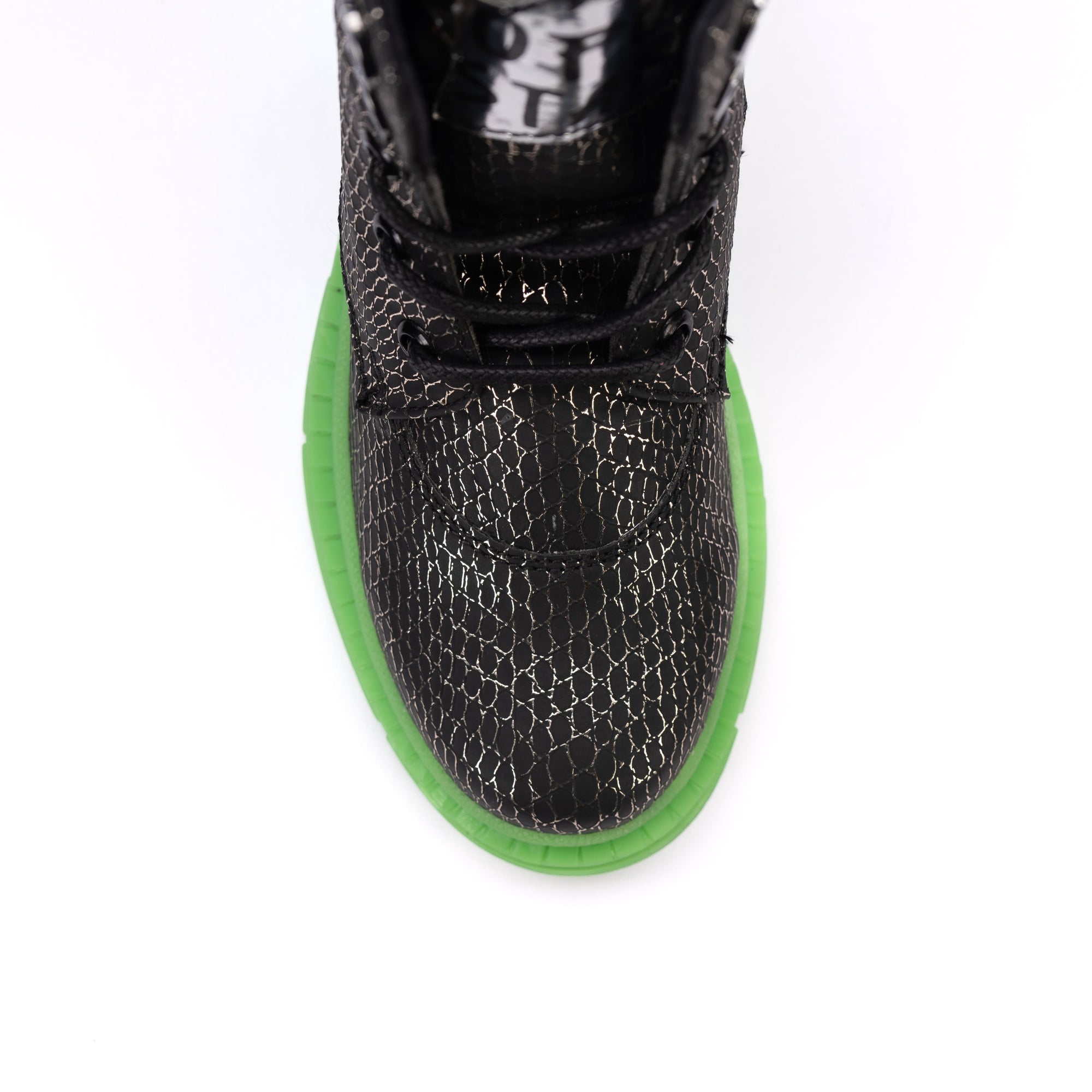 Rock Star Snake-Textured Boots | Black-Silver Boots with Green Sole | Eco-Friendly & Anti-Skid Party Boots for Kids
