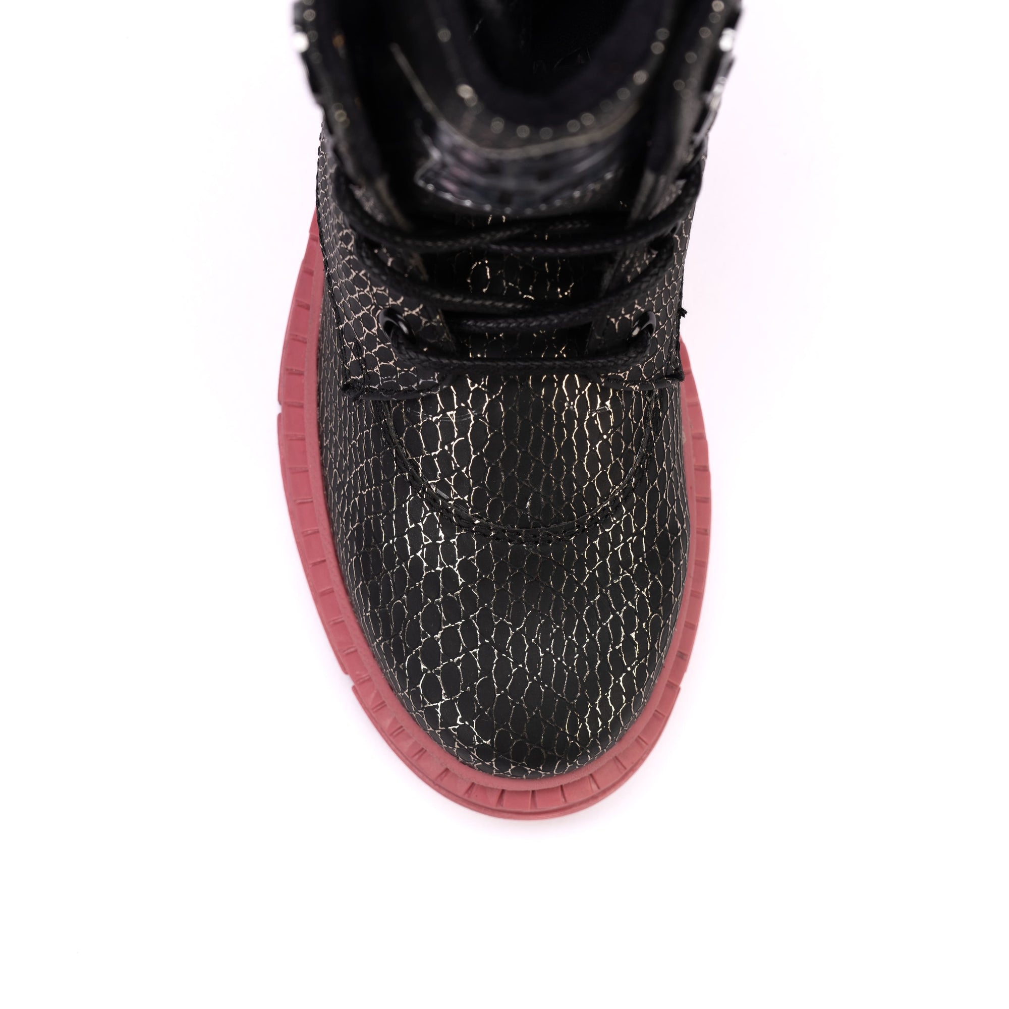 Rock Star Black Silver Grid Boots | Zip Boots with Pink Sole | Eco-Friendly & Anti-Skid Party Footwear for Kids