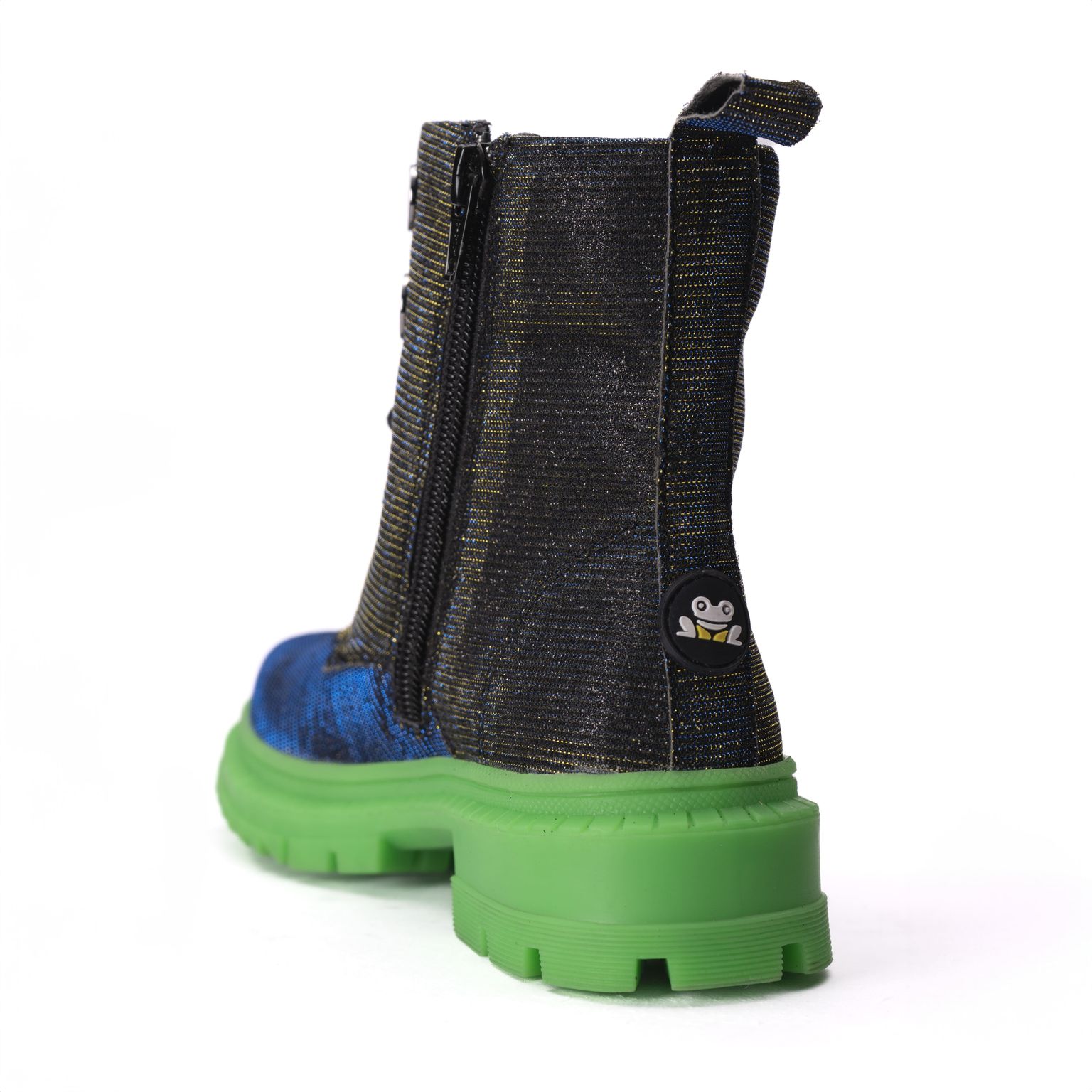 Rock Star Laser Glitter Boots | Black-Silver Hi-Top Boots with Green Sole | Eco-Friendly & Anti-Skid Party Boots for Kids