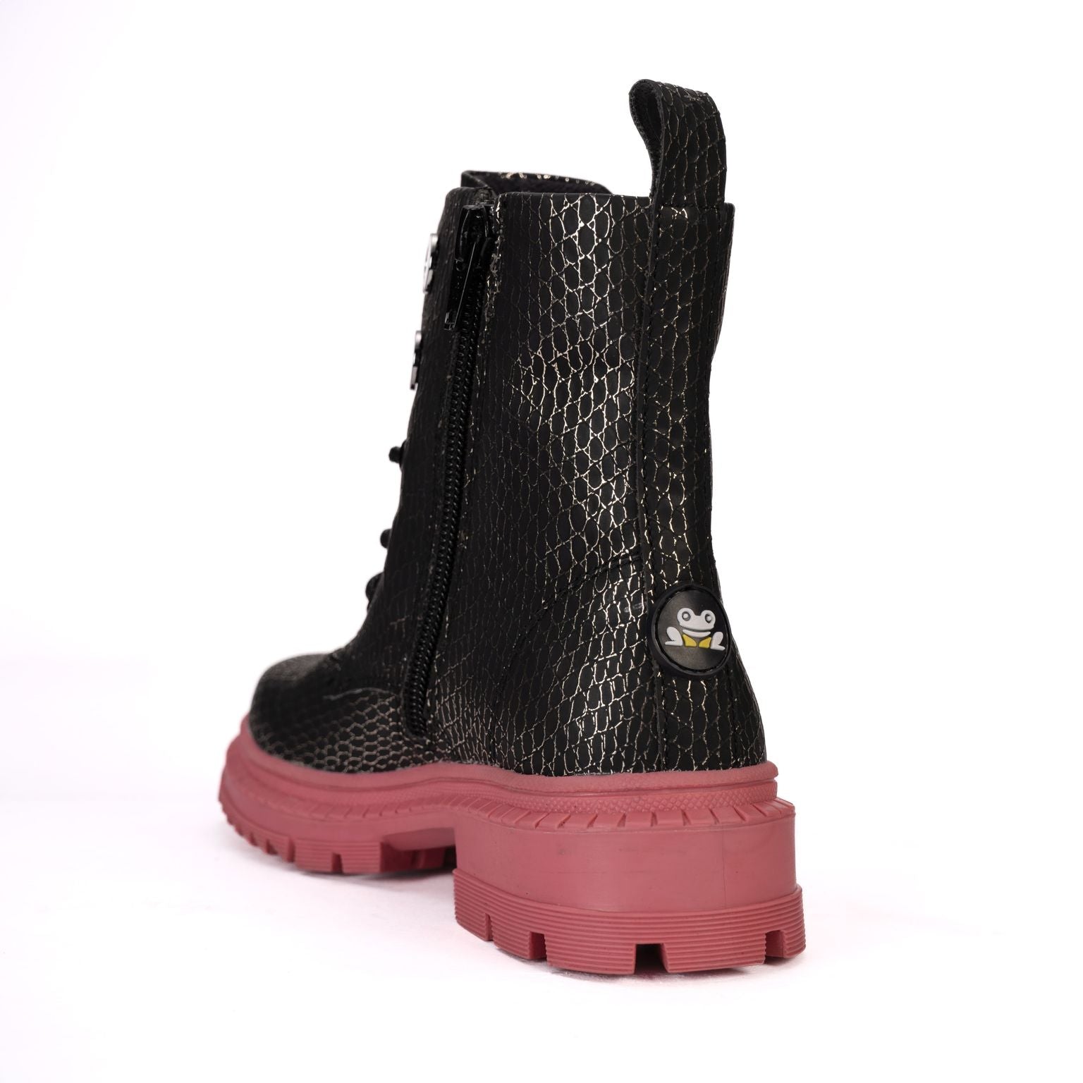 Rock Star Black Silver Grid Boots | Zip Boots with Pink Sole | Eco-Friendly & Anti-Skid Party Footwear for Kids