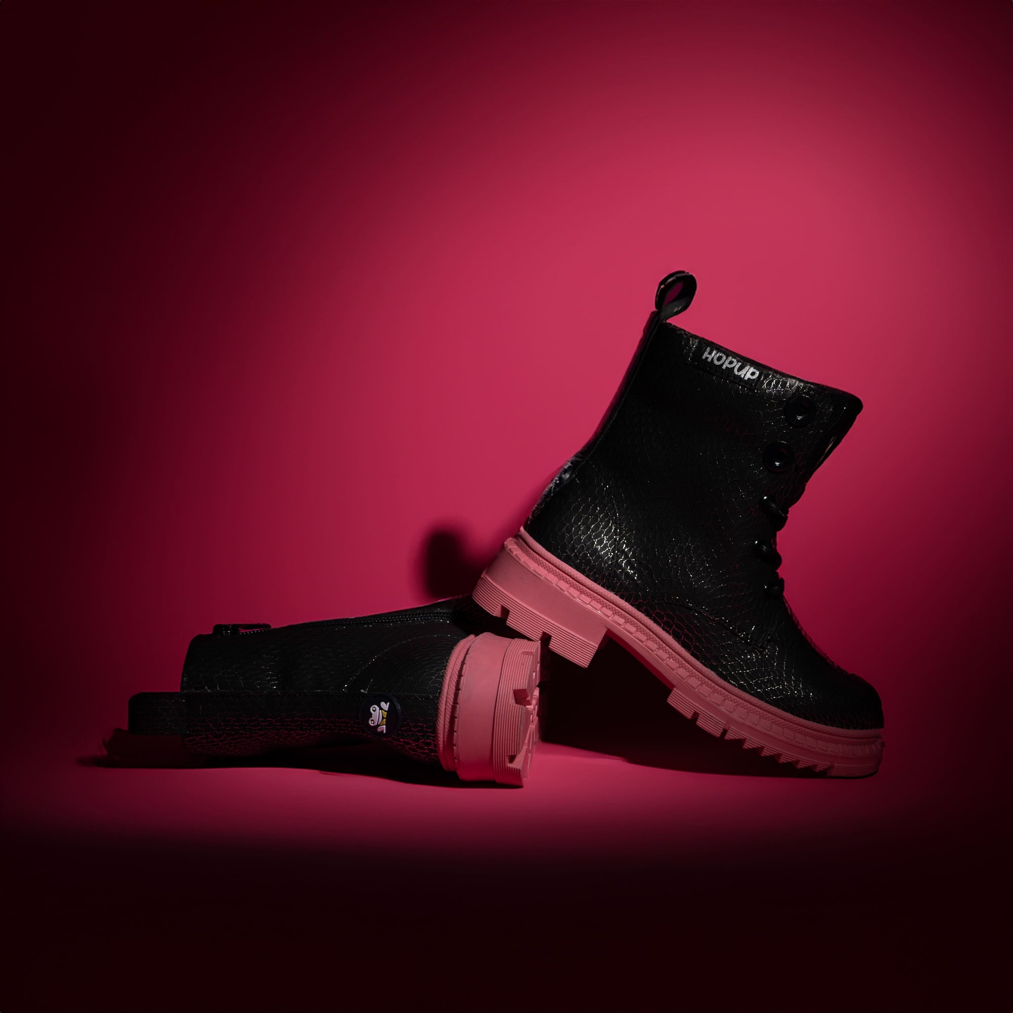 Rock Star Black Silver Grid Boots | Zip Boots with Pink Sole | Eco-Friendly & Anti-Skid Party Footwear for Kids