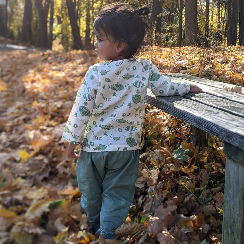 Unisex Organic Fish Print Kurta + Mints Pants