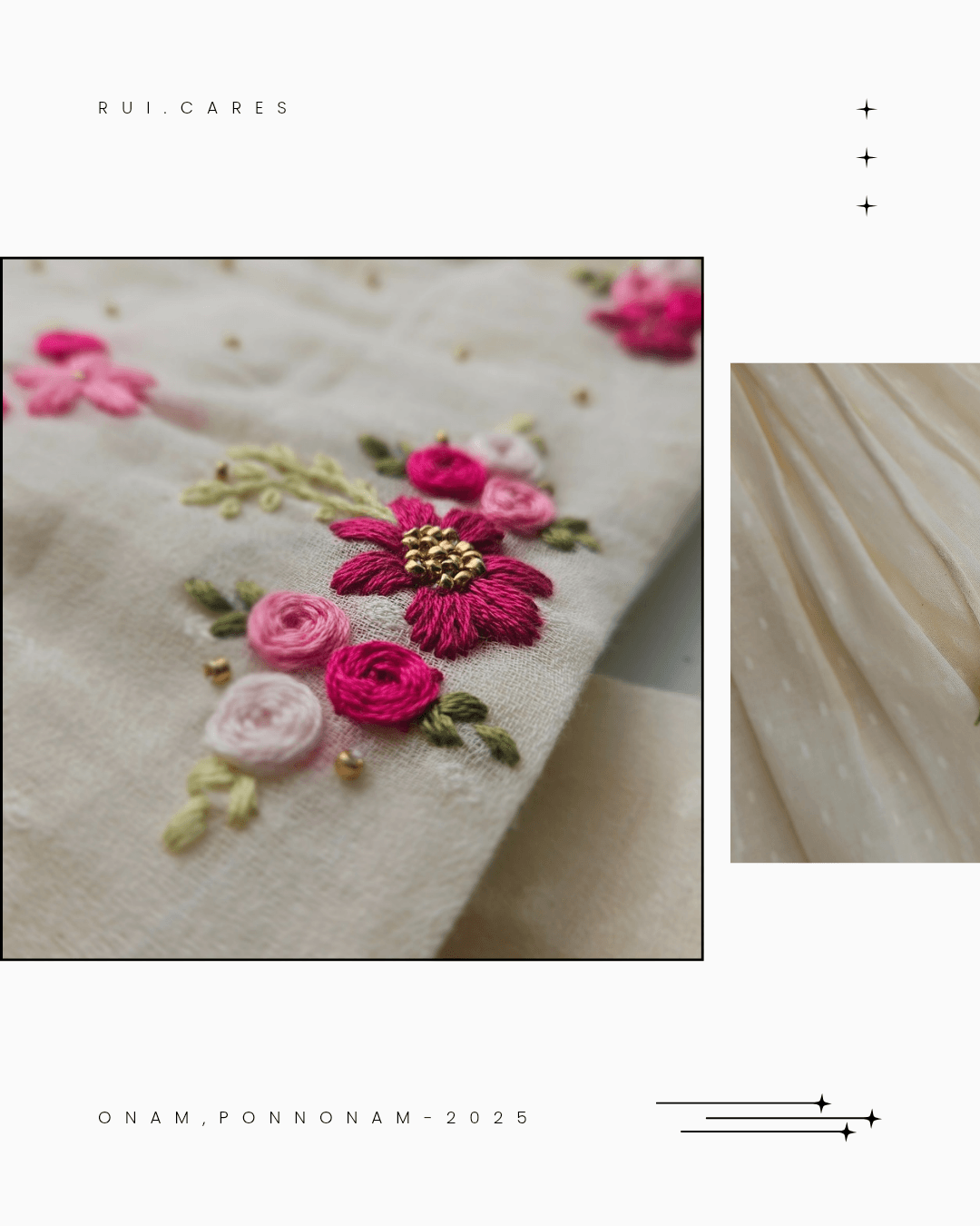 Pookalam: Hand Embroidered Offwhite Full Length Skirt Top Set In Moss Cotton Fabric With Bowclip