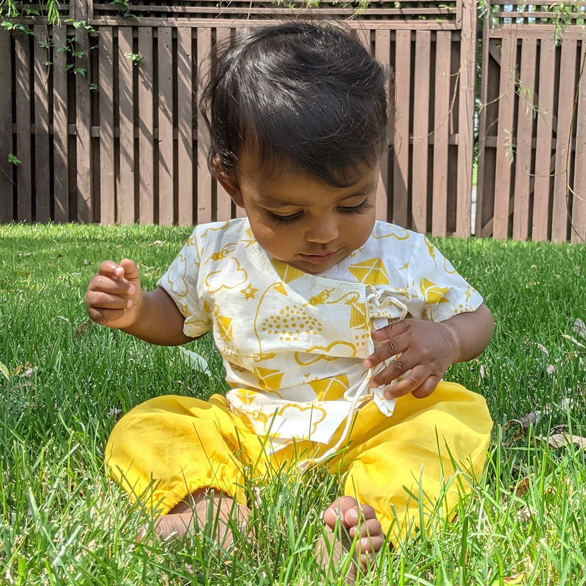 Unisex Organic Patang Angarakha With Yellow Pants