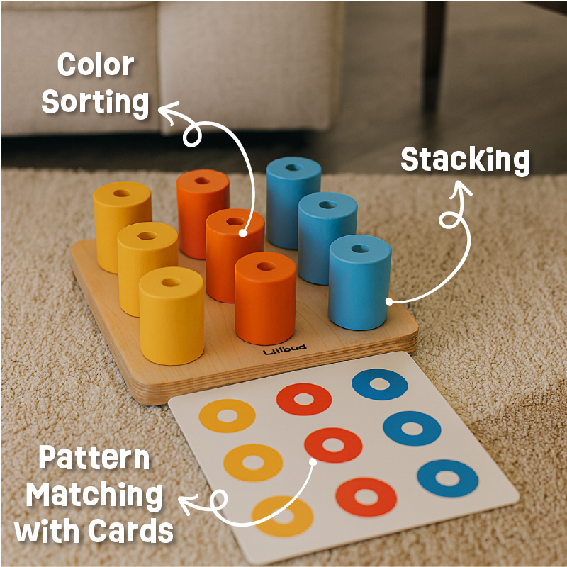 Peg Board - Stack and sort with 8 pattern cards