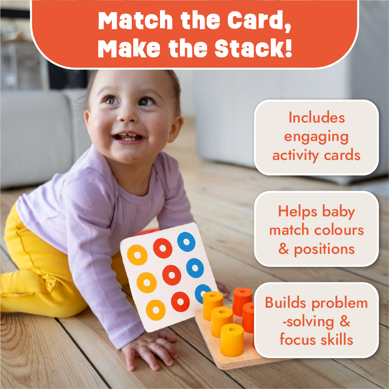 Peg Board - Stack and sort with 8 pattern cards