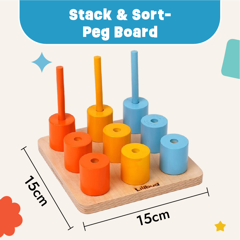 Peg Board - Stack and sort with 8 pattern cards