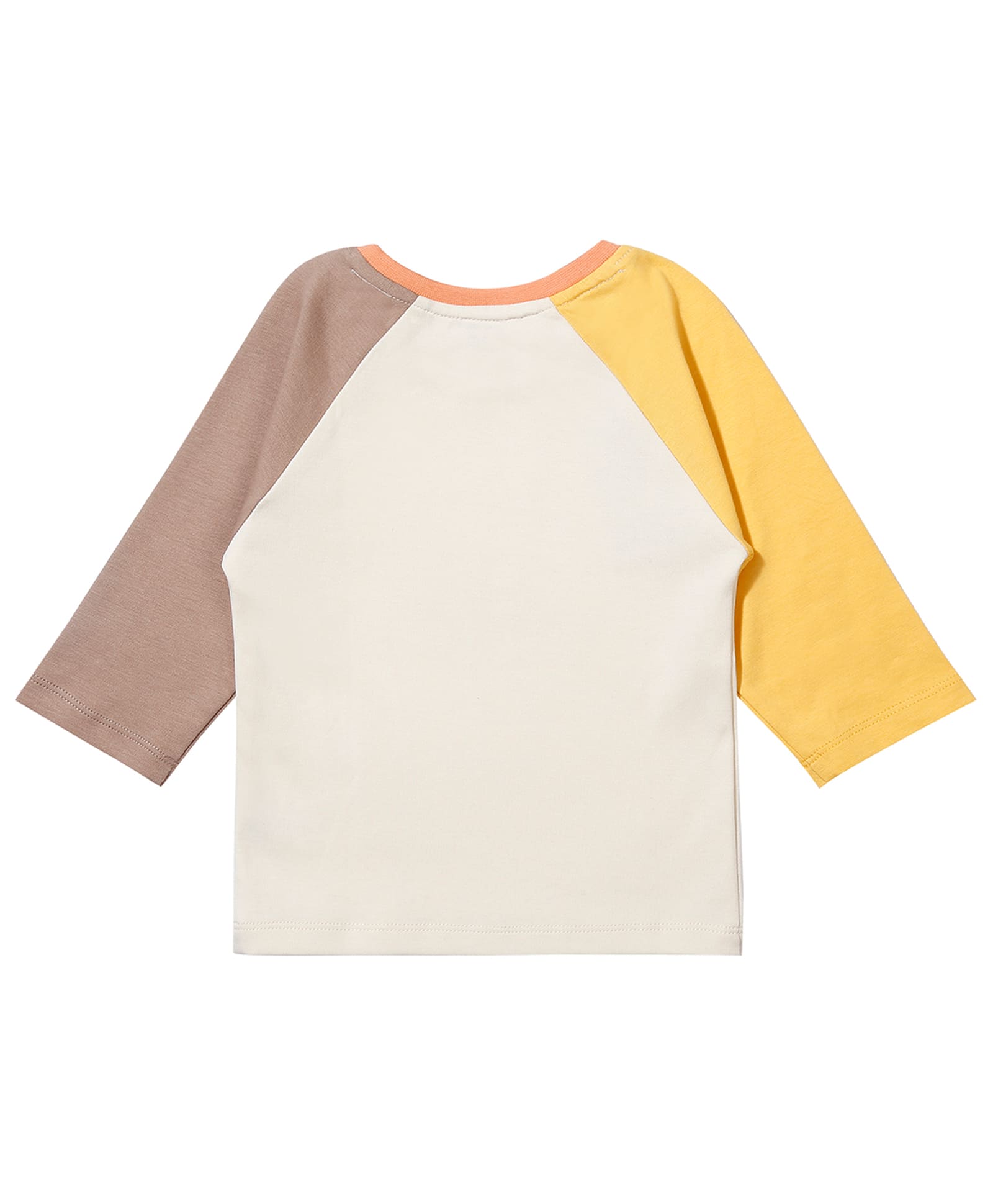 100% Cotton Full Sleeves Printed Color Block Tee & Joggers Set N Suit - Ecru/Fawn/Yellow