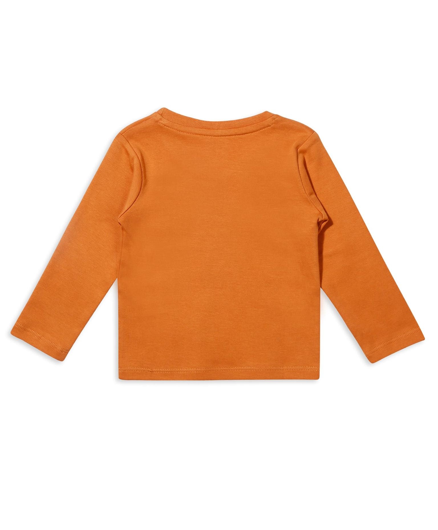 100% Cotton Full Sleeves Animal Printed Tee With Aop Joggers - Orange/Ecru