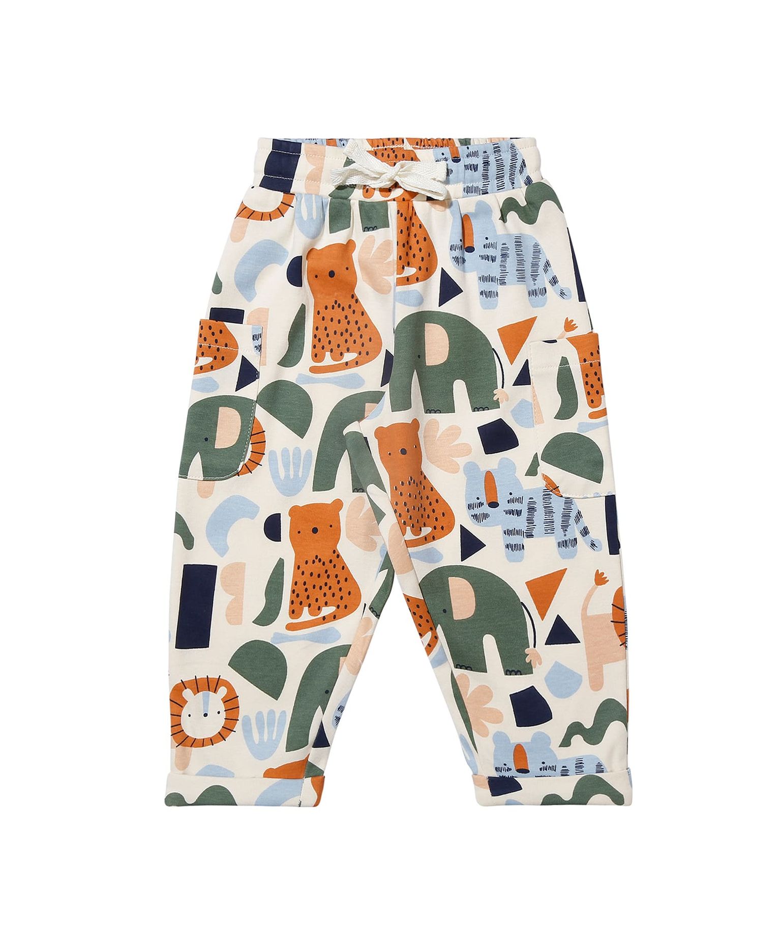 100% Cotton Full Sleeves Animal Printed Tee With Aop Joggers - Orange/Ecru