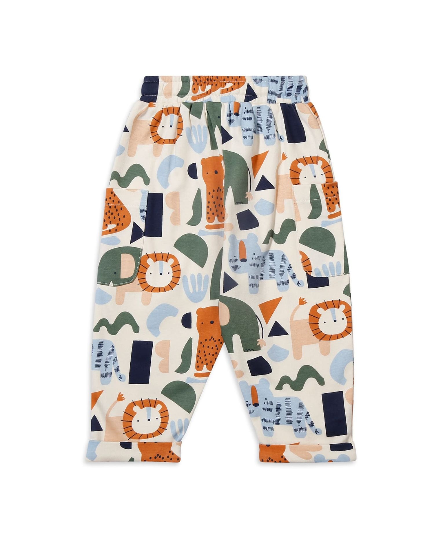 100% Cotton Full Sleeves Animal Printed Tee With Aop Joggers - Orange/Ecru