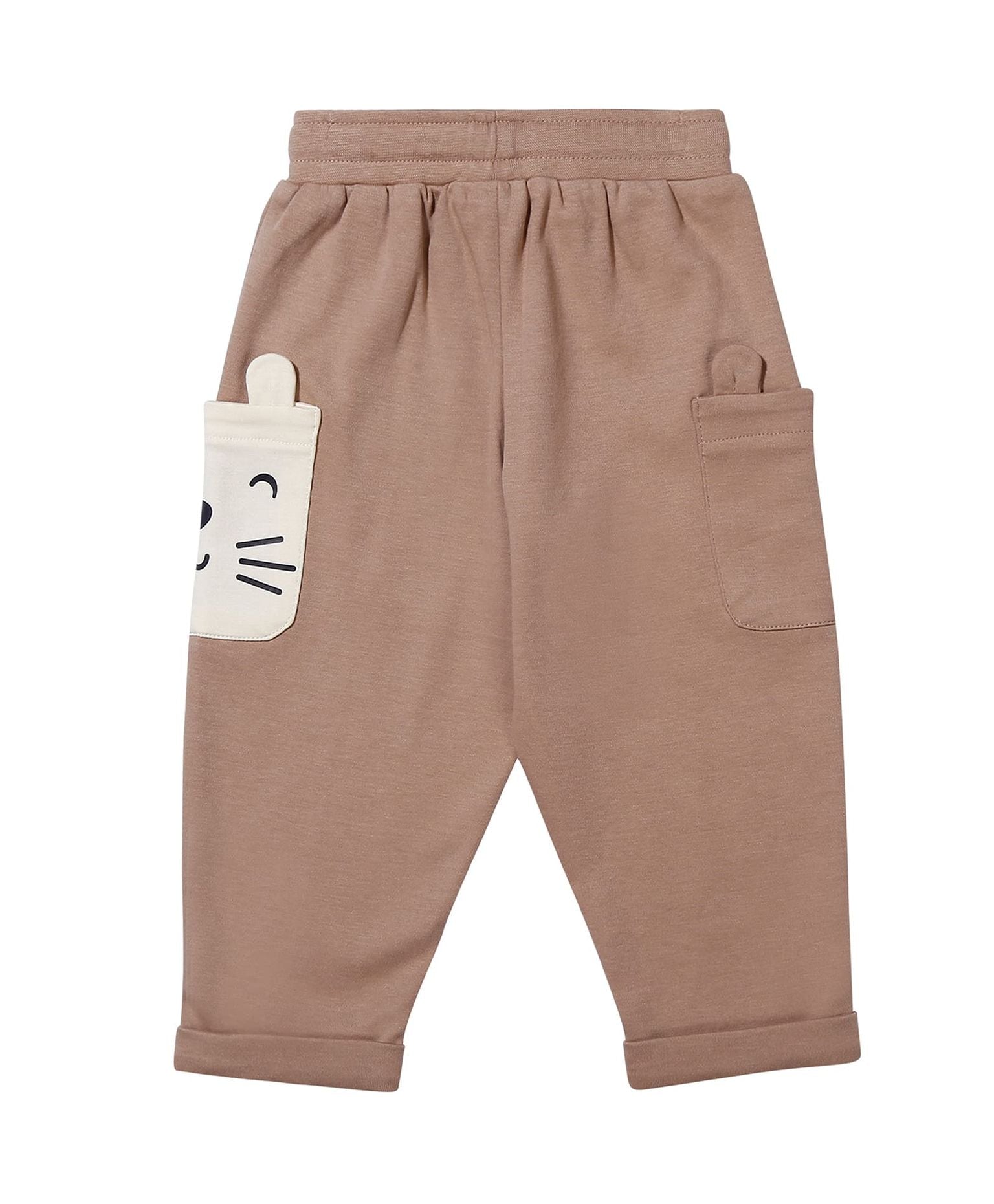 100% Cotton Full Sleeves Color Block Drop Top & Bottom Set - Ecru/Fawn