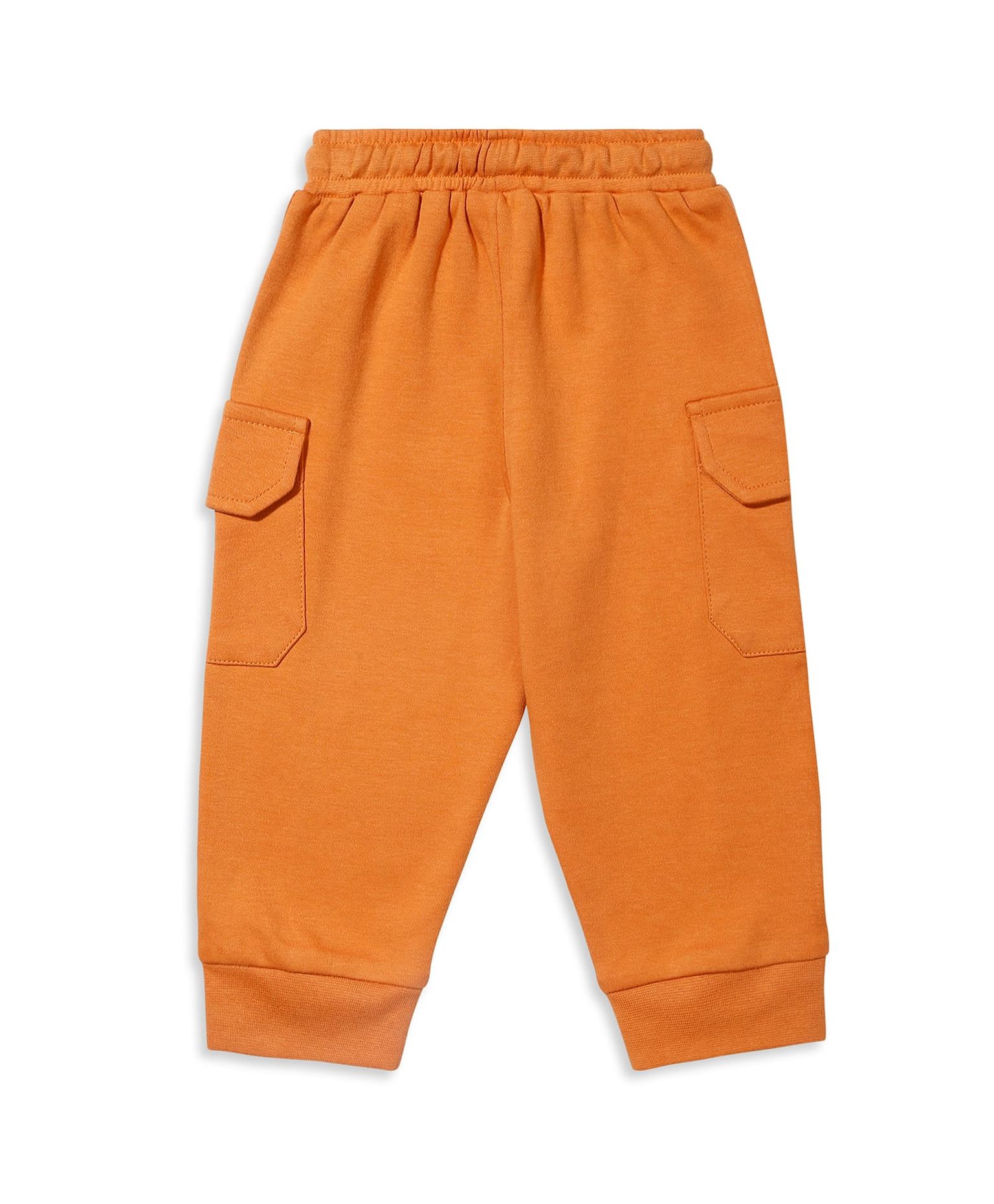 100% Cotton Color Block Lion Embroidery Set N Suit - Off White/Orange