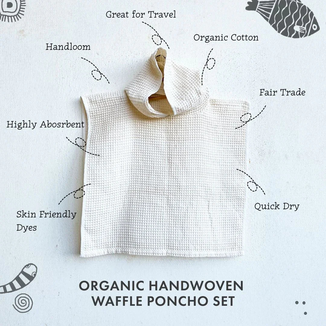 Organic Waffle Hooded Poncho Towel Set - Natural