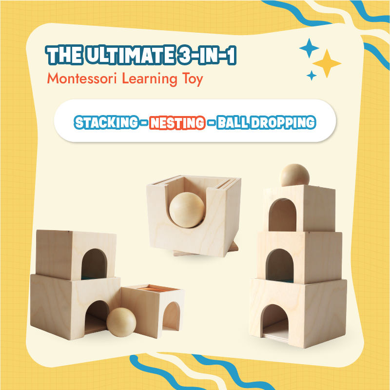 Wooden block set - Stacking, Nesting and Object Permanence Learning Toy