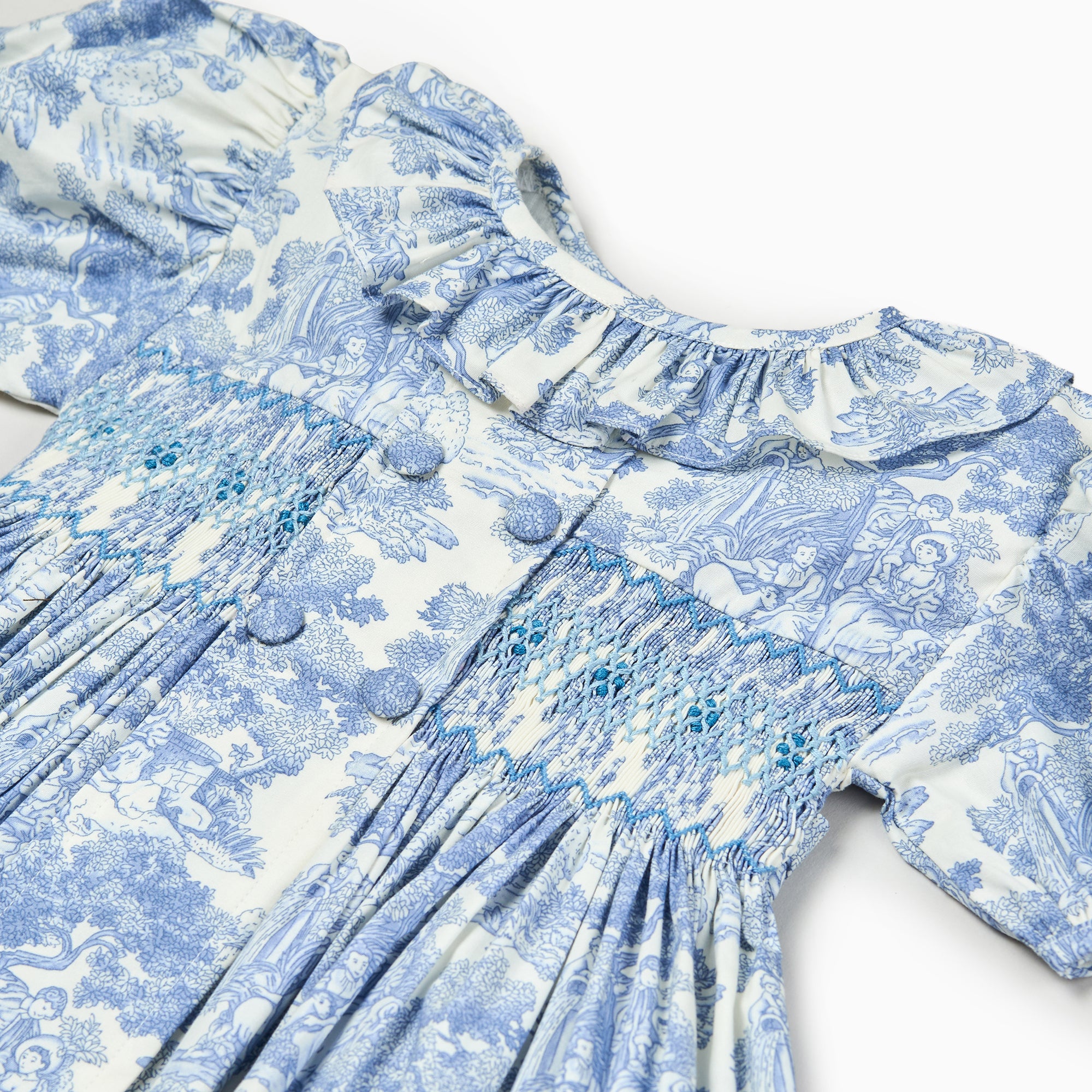 Country Toile Dress in Blue