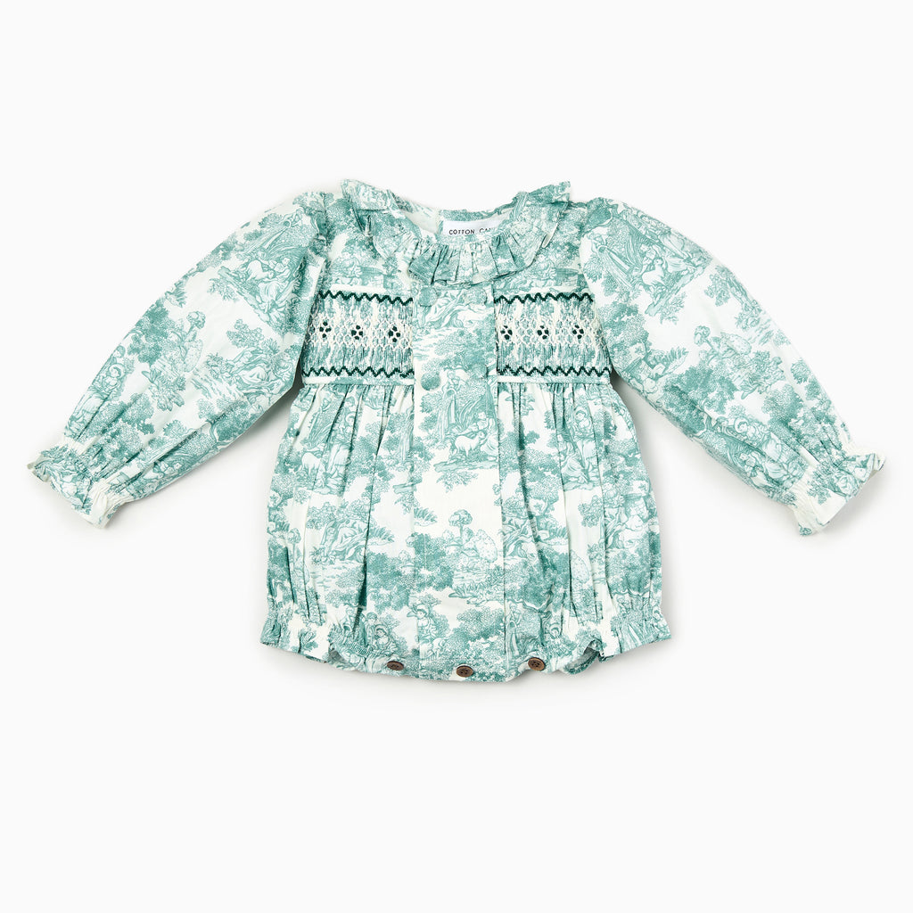 Country Toile Romper in Green