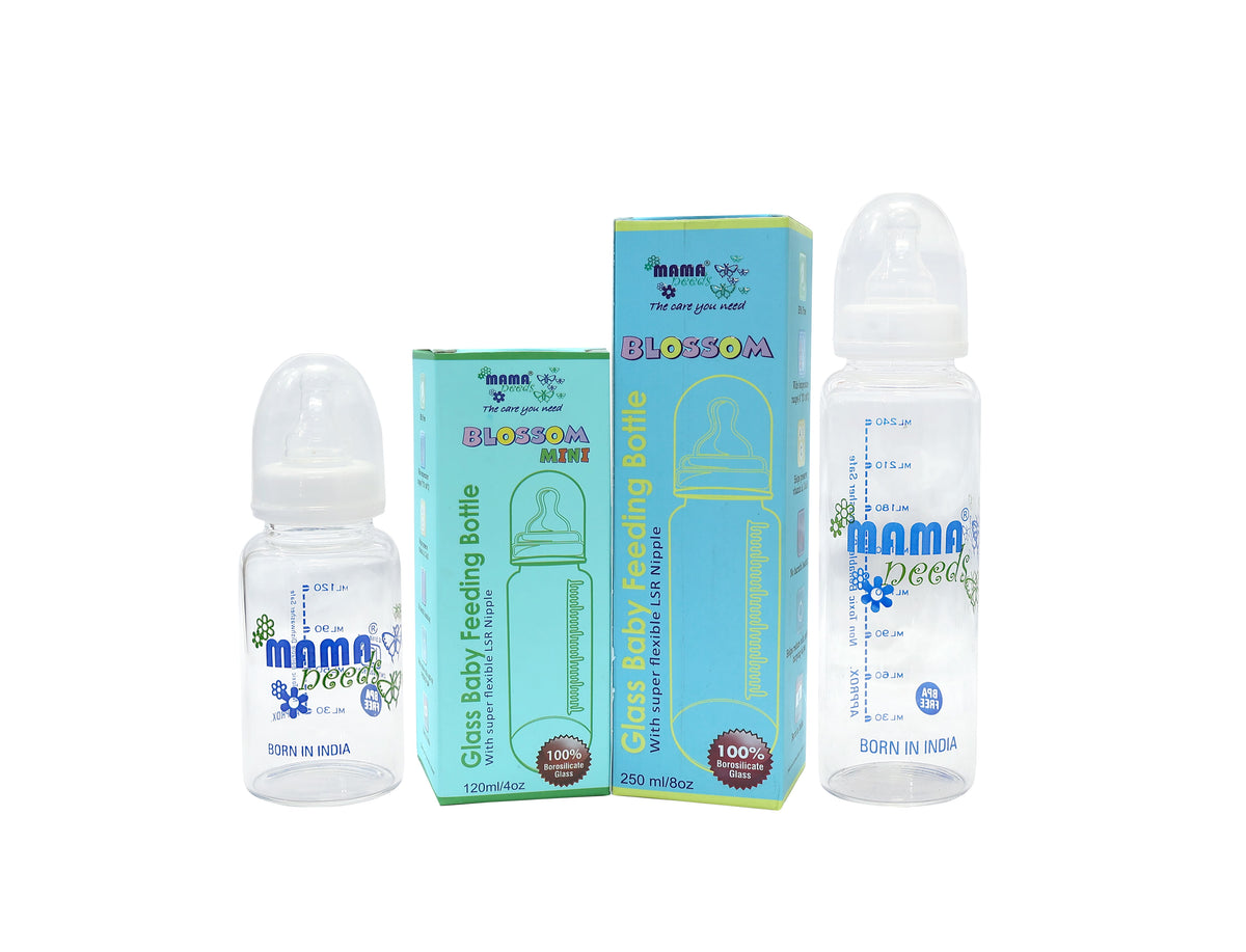 BLOSSOM, 250 ml & BLOSSOM MINI, 120 ml, 100% Borosilicate Glass Feeding Bottle (Pack of 2)