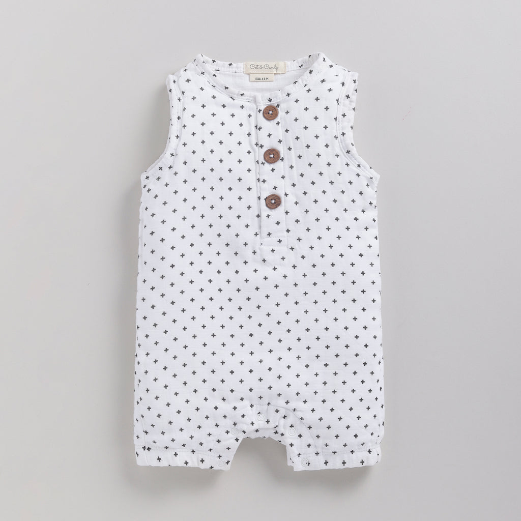 Organic Muslin Half Romper-Cross Print