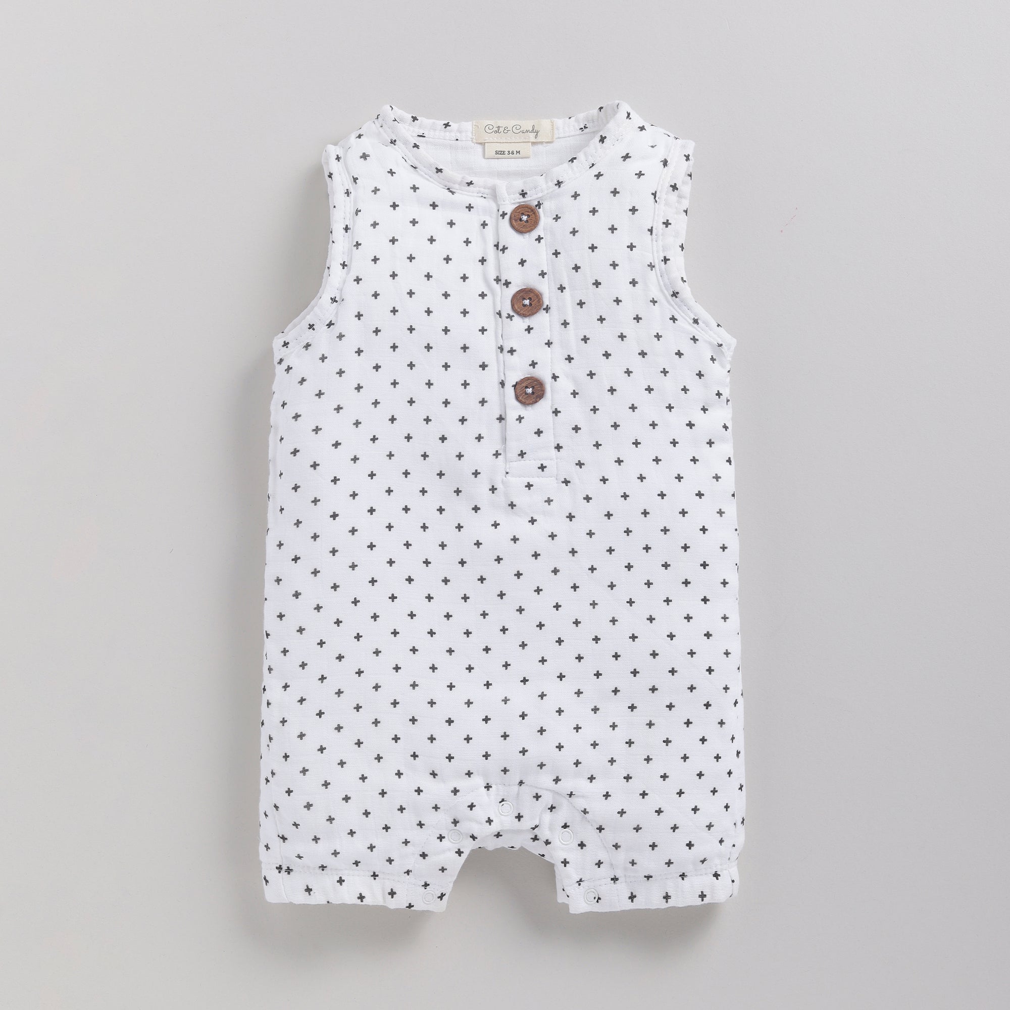 Organic Muslin Half Romper-Cross Print