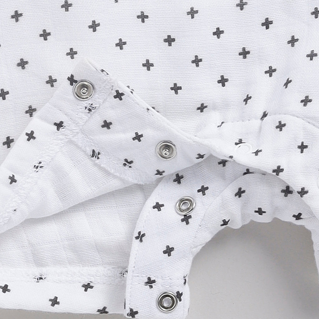 Organic Muslin Half Romper-Cross Print