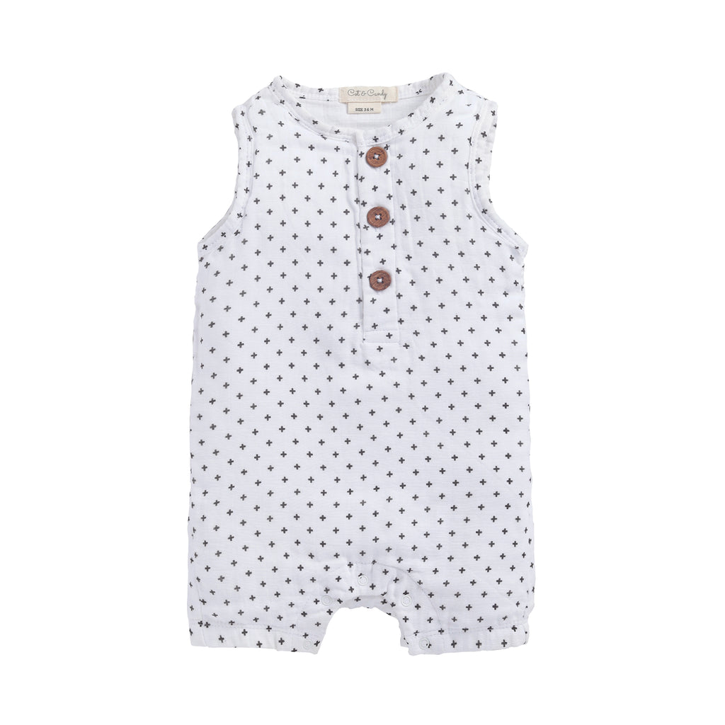 Organic Muslin Half Romper-Cross Print