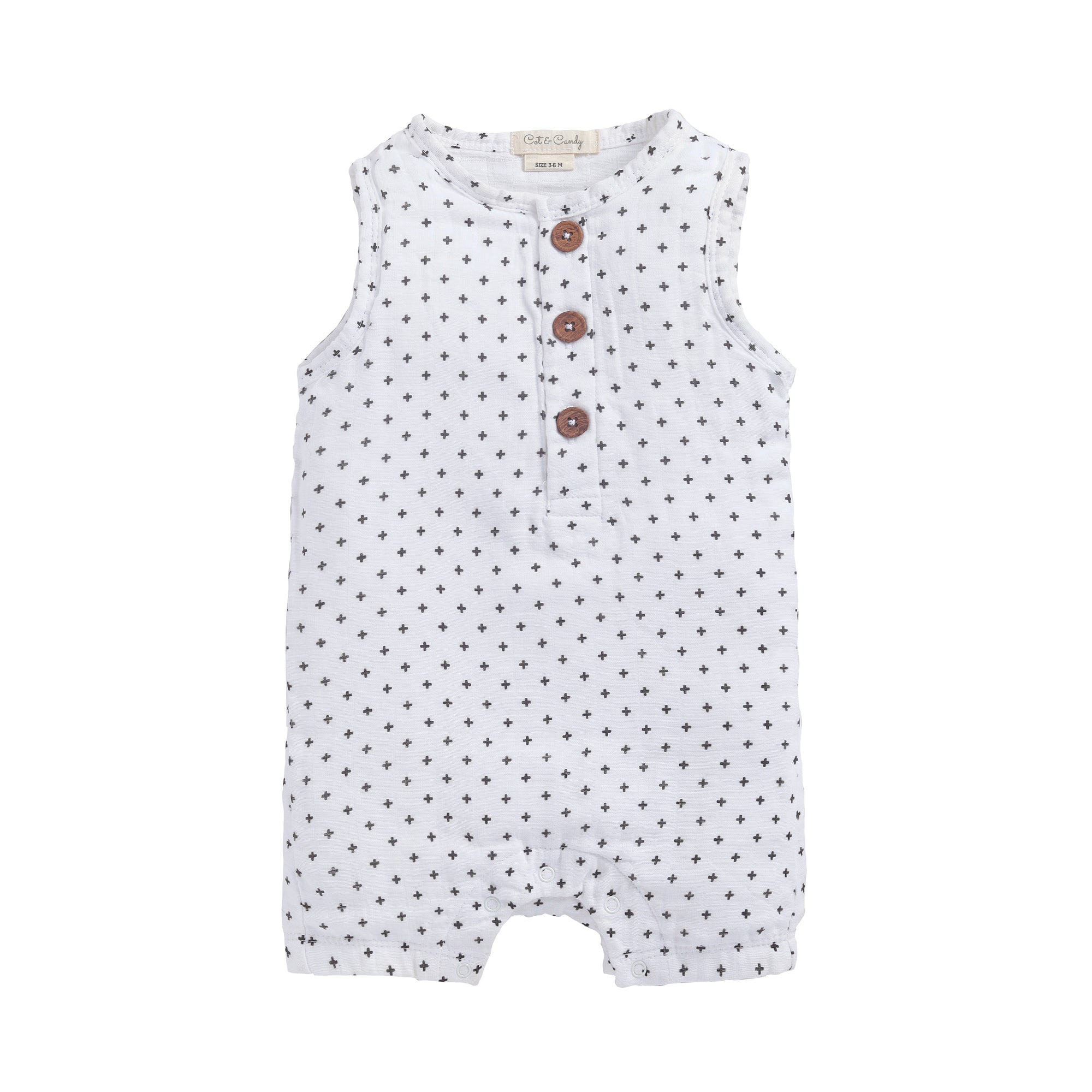 Organic Muslin Half Romper-Cross Print